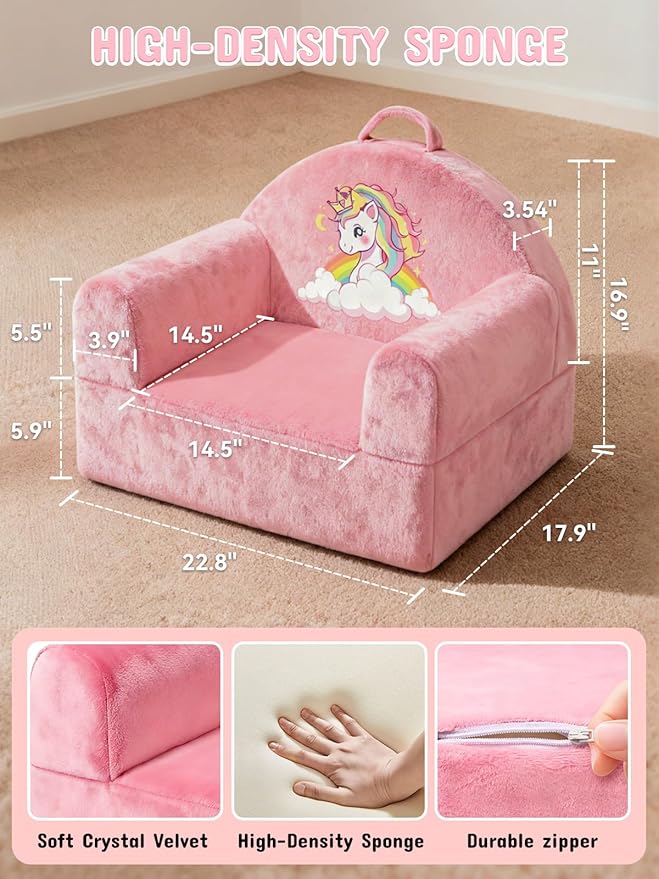 Kids Sofa Chair with Removable Washable Cover & Magic-Tape Backrest Toddler