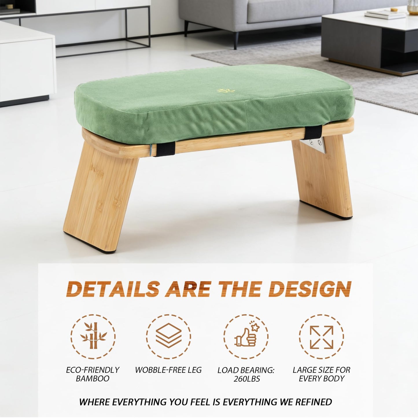 Estleys Meditation Bench, Bamboo Meditation Stool, Folding Kneeling Meditation Bench, Seiza Prayer Bench, Prayer Bench with Meditation Cushion, Kneeling Stool(Green-Bag)