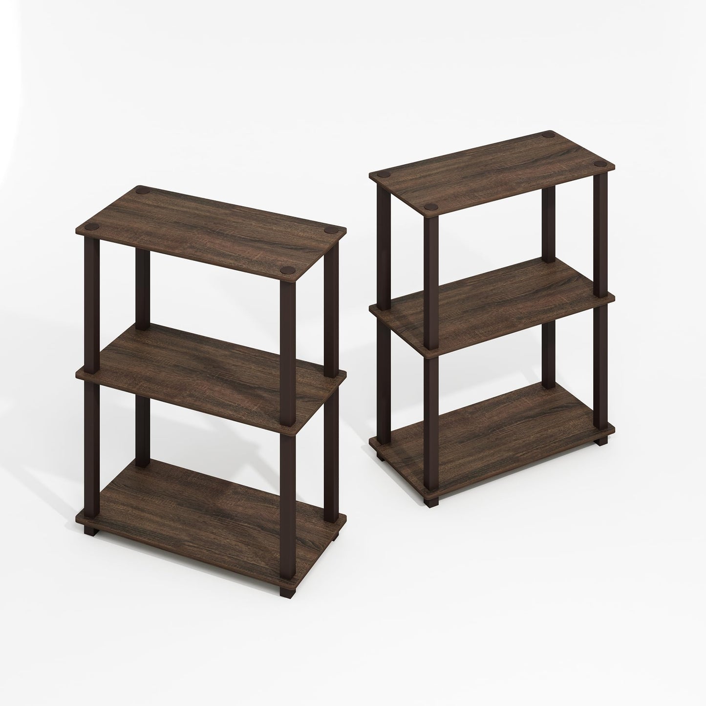 Furinno Turn-S-Tube Storage Shelves Set of 2, 3-Tier Book Shelf, Corner Shelf, Toolless Open Shelves, Square Tubes, for Organization and Storage, Living Room, Garage, Home Office, Black Walnut