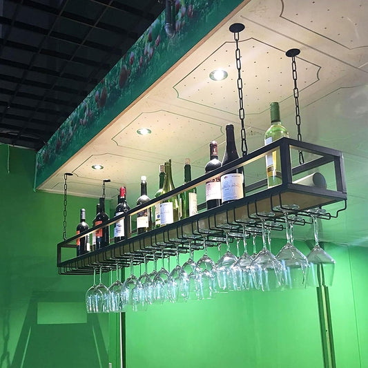 60cm -140cm Wine Rack with Glass Holder,Adjustable Industrial Wine Rack Shelf for Wall,Hanging Wine Glass Rack Holder for Bar, Cafe, Kitchen, Metal Iron Wine Shelf Ceiling Mounted (Size : 1 ()