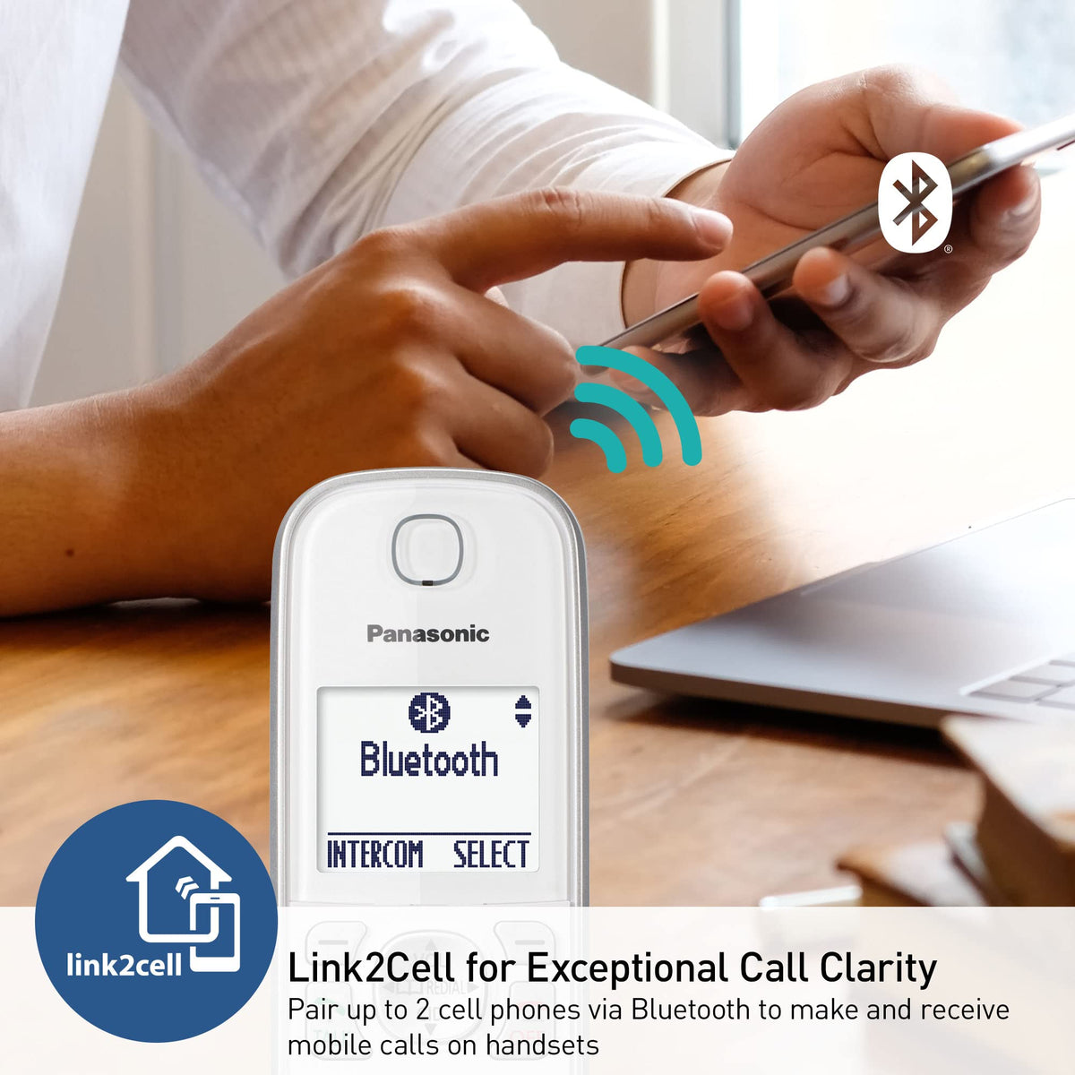 Panasonic Cordless Phone with Answering Machine, Link2Cell Bluetooth Home Phones, Voice Assistant and Advanced Call Blocking, Expandable System with 4 Handsets - KX-TGD864W (White)