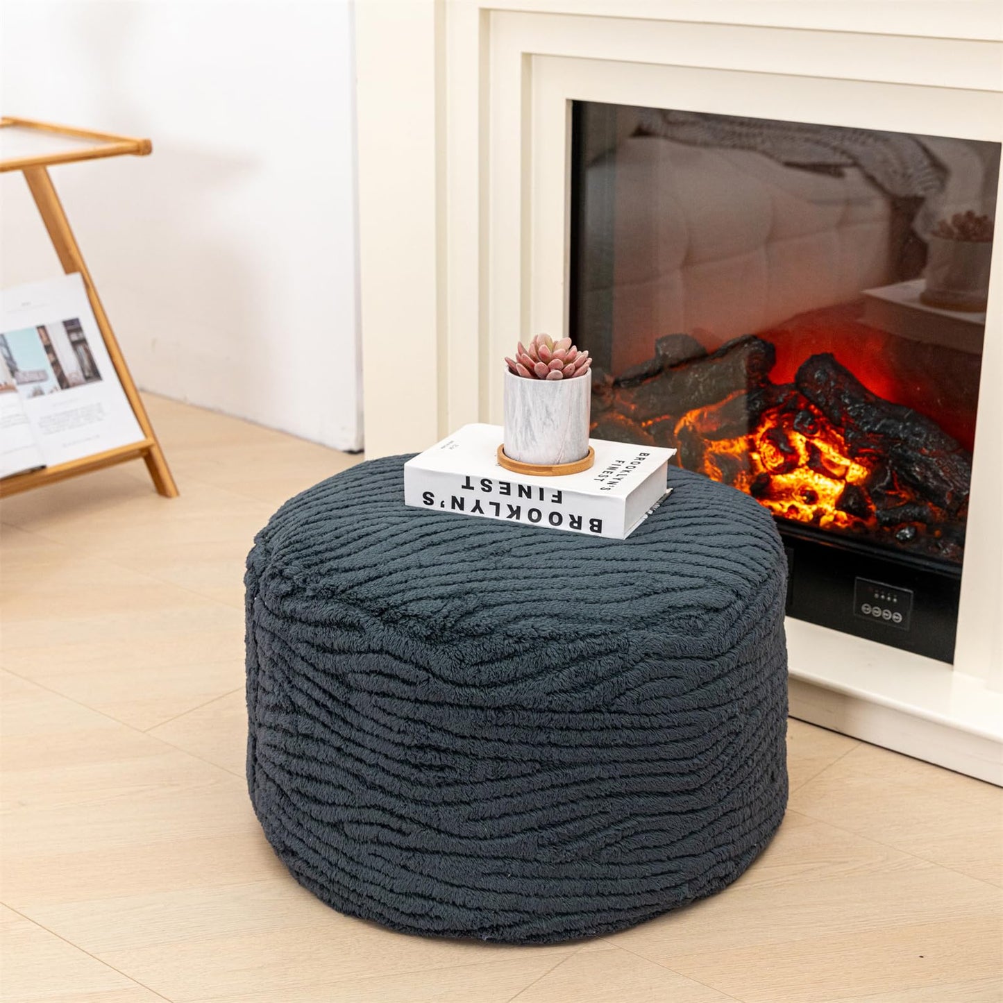 Poofieotto Unstuffed Pouf Ottoman Cover Handmade Footstool Ottoman Storage Solution Floor Pouf Footrest Cushion 20 Diameterx12Height Inches for Living Room Wedding Bedroom Gray No Filler