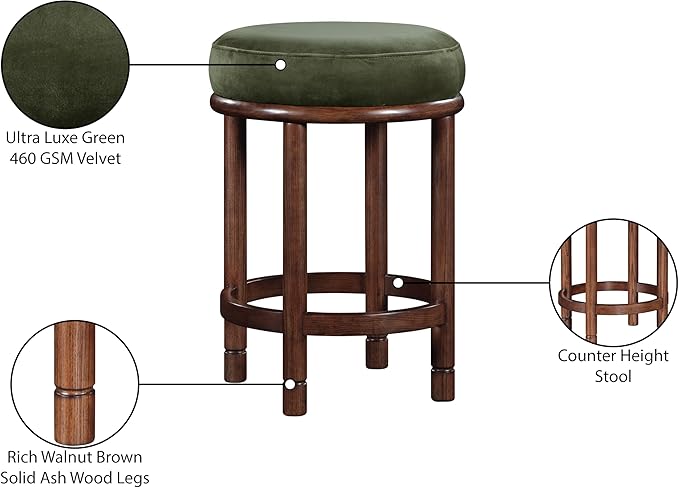 Meridian Furniture 978Green-C Monette Collection Art Deco Counter Stool
