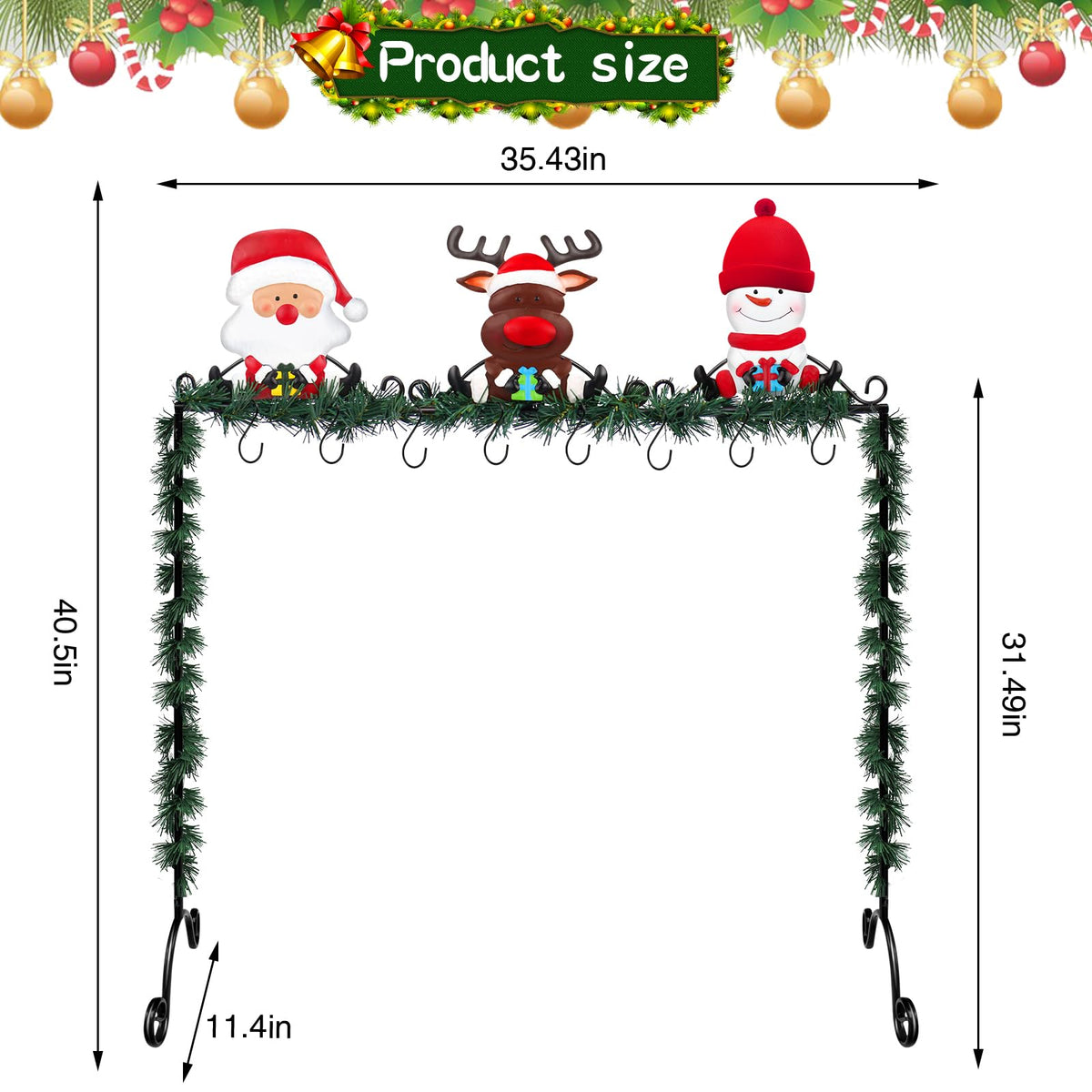 Mukum Christmas Stocking Holder Stand Hangers with 8 Hooks Metal Stocking Holder Freestanding for Floor Christmas Stocking Holders Christmas Decorations