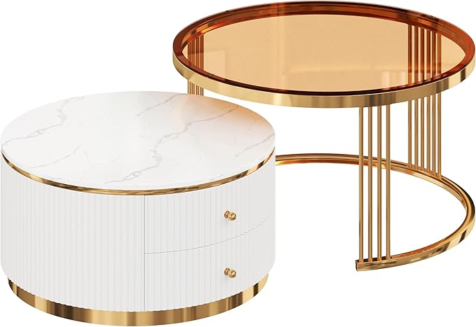 Merax 2-Piece Round Nesting Coffee Table Set