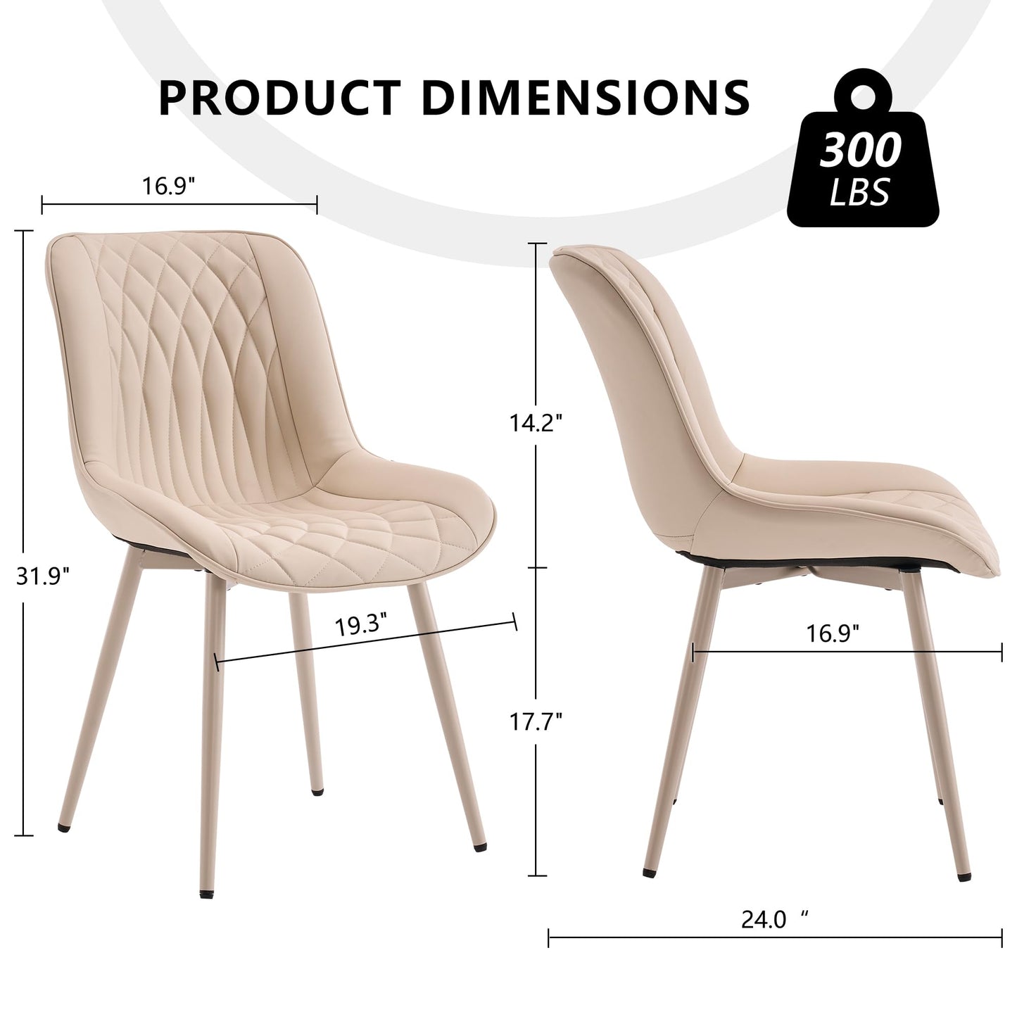 YOUNIKE Cream Faux Leather Dining Chairs Set of 2 Mid-Century Modern High Padded Back Comfy Upholstered Kitchen Chairs with Metal Legs Wide Seat Accent Side Chair for Dining/Living/Waiting Room