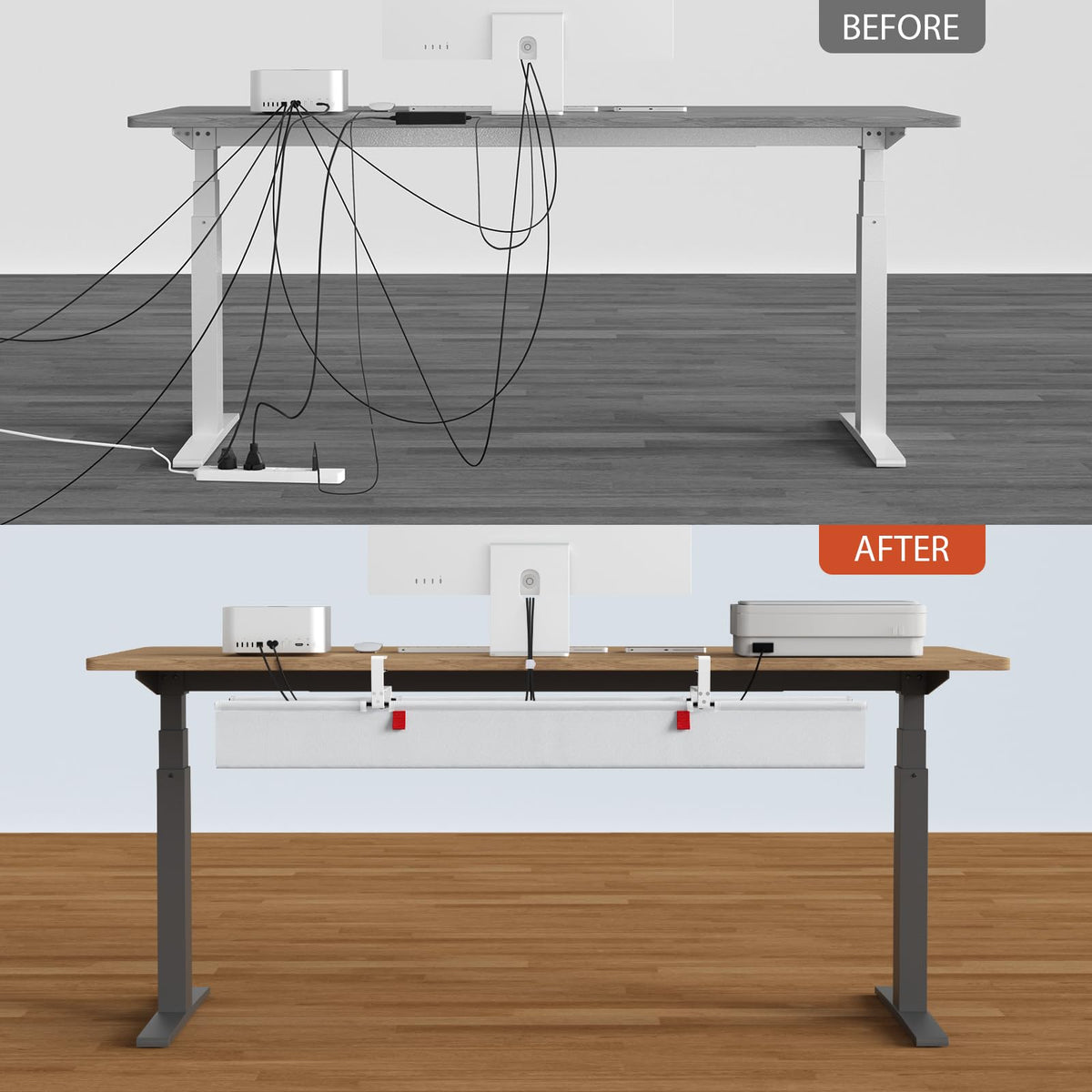 Univivi No Drill Under Desk Cable Management Tray, 48" Cord Organizer for Table, Clamp/Screw Mount Desk Cable Management, Premium Fabric Cable Management Tray for Office, Home (Extra Large)