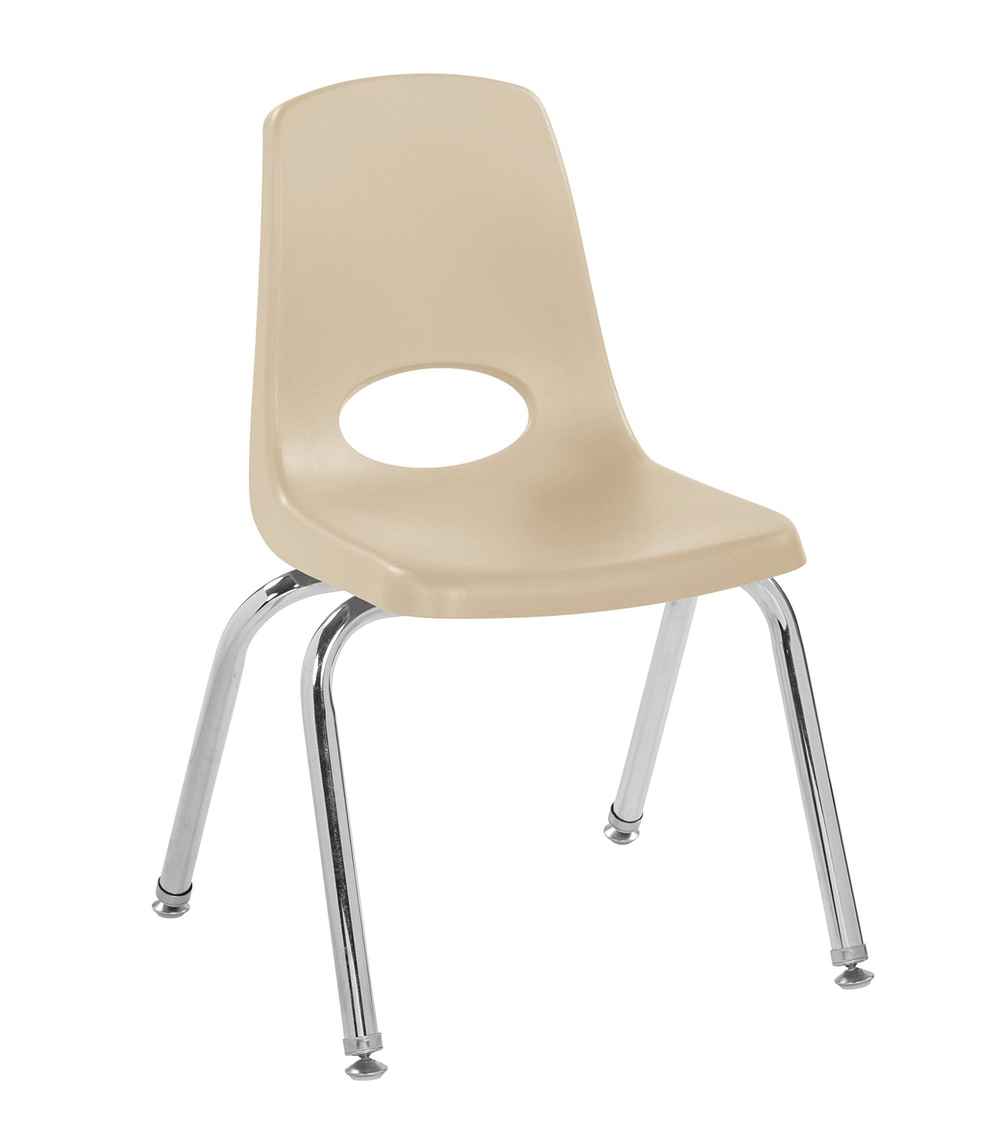 FDP 14" School Stack Chair, Stacking Student Seat with Chromed Steel Legs and Nylon Swivel Glides; For In-Home Learning or Classroom - Sand (4-Pack), 10381-SD