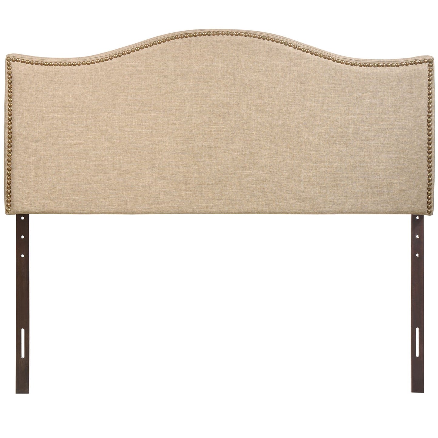 Modway Curl Linen Fabric Upholstered Queen Headboard with Nailhead Trim and Curved Shape in Café