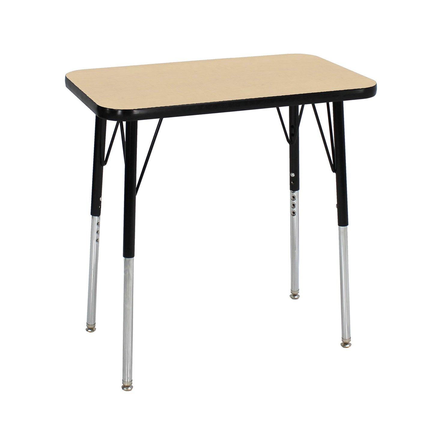 FDP Rectangle Single Student Activity Table (30 x 18 inch), Standard Swivel Glide Legs, Adjustable Height 19-30 inches For Social Distance, Virtual In-Home, Classroom Learning - Maple Top/Black Edge