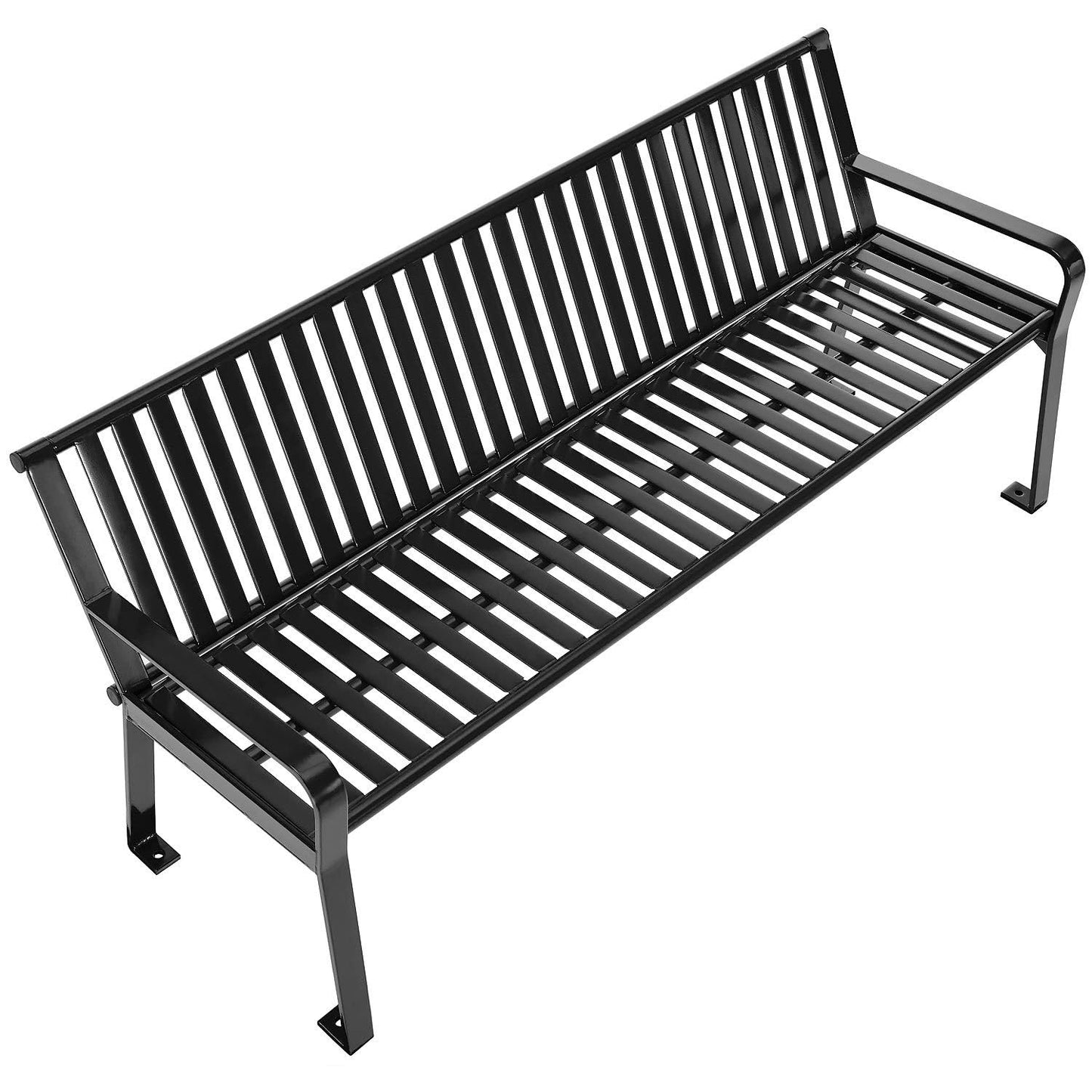Global Industrial 6 ft. Outdoor Heavy-Duty Portable Park Bench with Back, Vertical Steel Slat, Corrosion-Resistant Black Powder Coat Finish, Unassembled