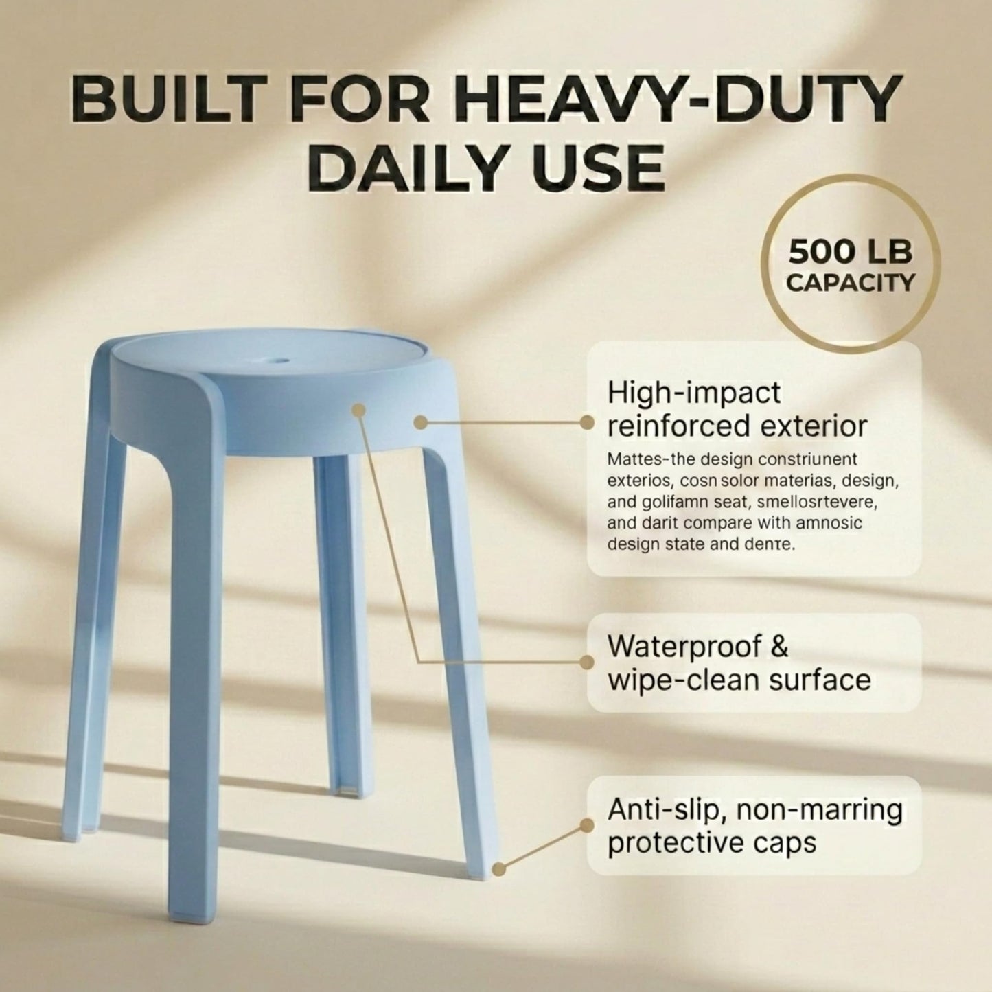 Stackable Classroom Stools Set of 6-18 Inch Flexible Seating for Classroom, School & Home Office - Heavy Duty Plastic Stackable Stools, 500 lbs Capacity