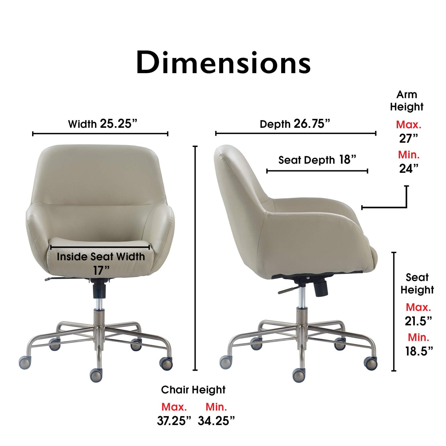 Tommy Hilfiger Forester Luxury Bonded Leather Home Office Chair, Modern Round Swivel Accent Seating with Arms, Adjustable Height and Recline, Cream