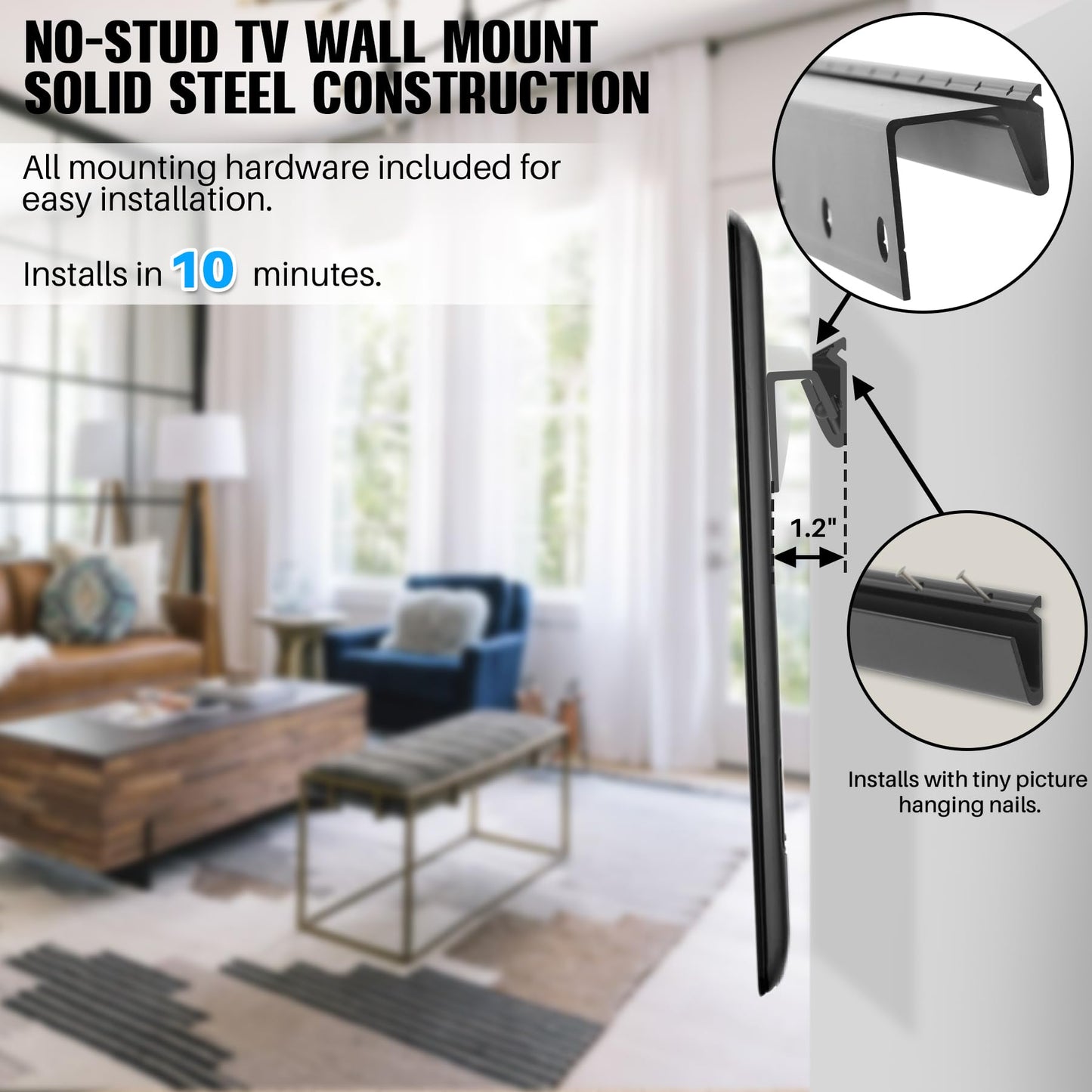 AENTGIU 2-Pairs Studless Drywall TV Wall Mount, Universal Low Profire TV Bracket Hanger for 32-75 inch Flat Screen TVs, No Stud, No Drill, No Anchors, Easy Install with All Hardware
