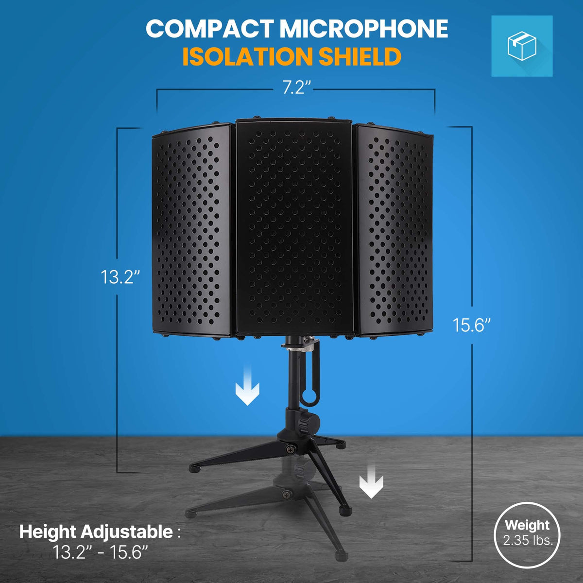 Pyle Compact Microphone Isolation Shield – Portable Studio Mic Sound Dampening Foam Reflector with Adjustable Panels, Acoustic Foam, Tabletop Tripod Stand for Recording & Podcasts