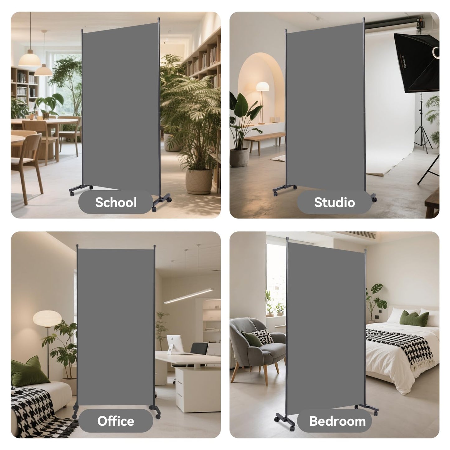 Room Divider(1 Panel-34in) Wall Divider for Room Separation, Portable Privacy Screens W/Wheels, Metal Frame Freestanding Room Separators 5.6FT Room Partitions and Dividers