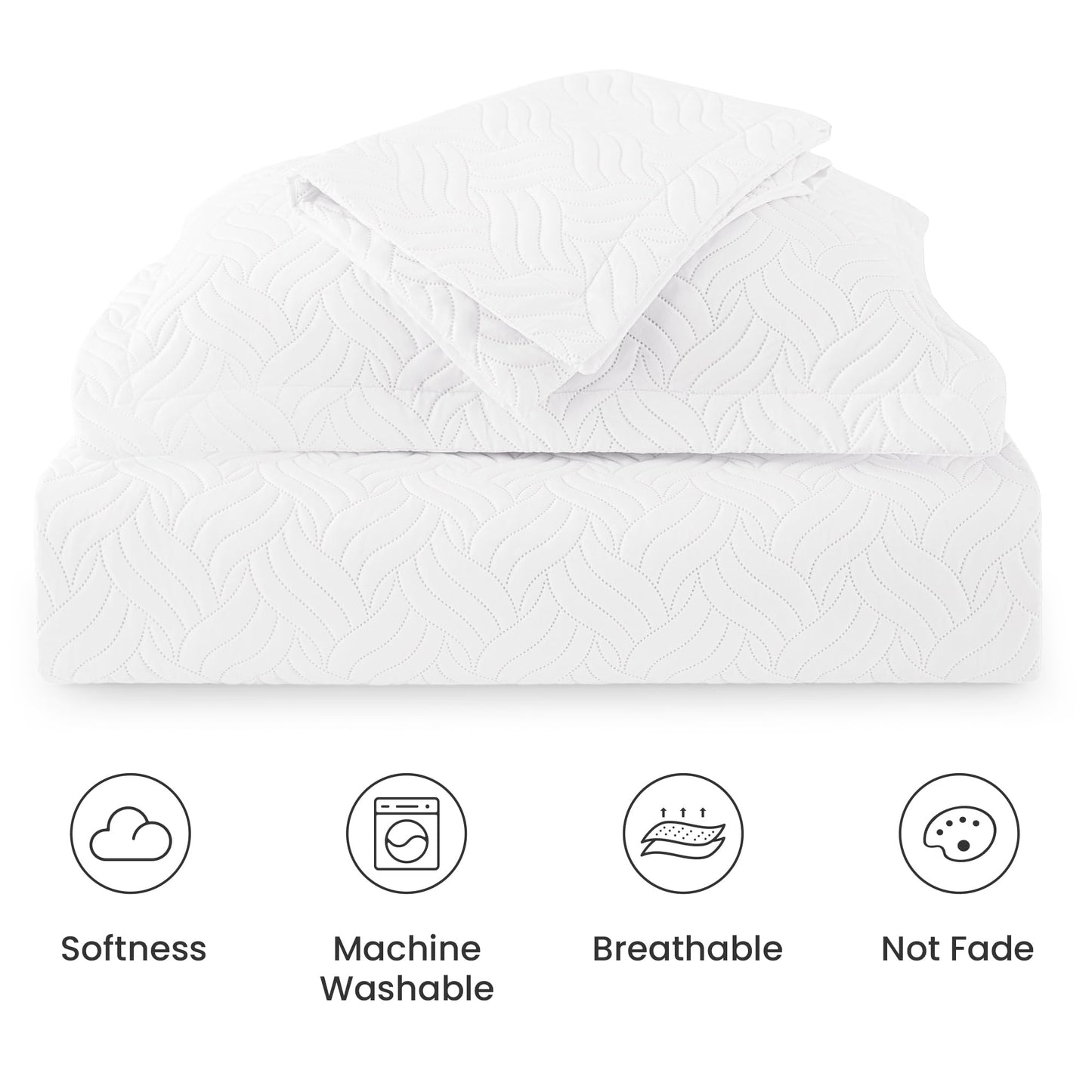 Love's cabin Quilts for Queen Bed White Bedspreads - Soft Bed Summer Lightweight Bedspread Comforter - Modern Style Wave Pattern Coverlet for All Season - 3 Pieces (1 Quilt, 2 Pillow Shams)