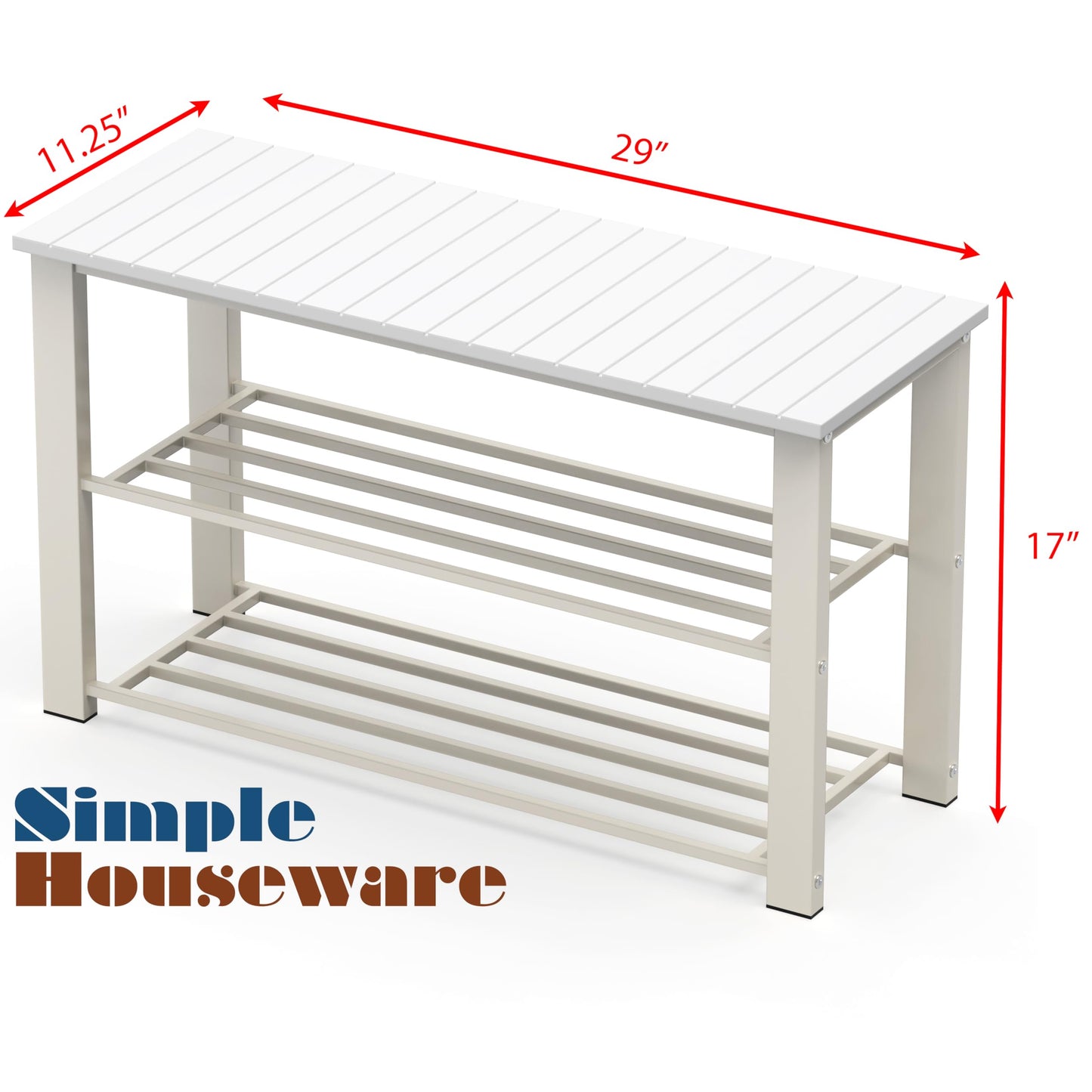 Simple Houseware Wood Top Shoe Storage Bench for Entryway, White