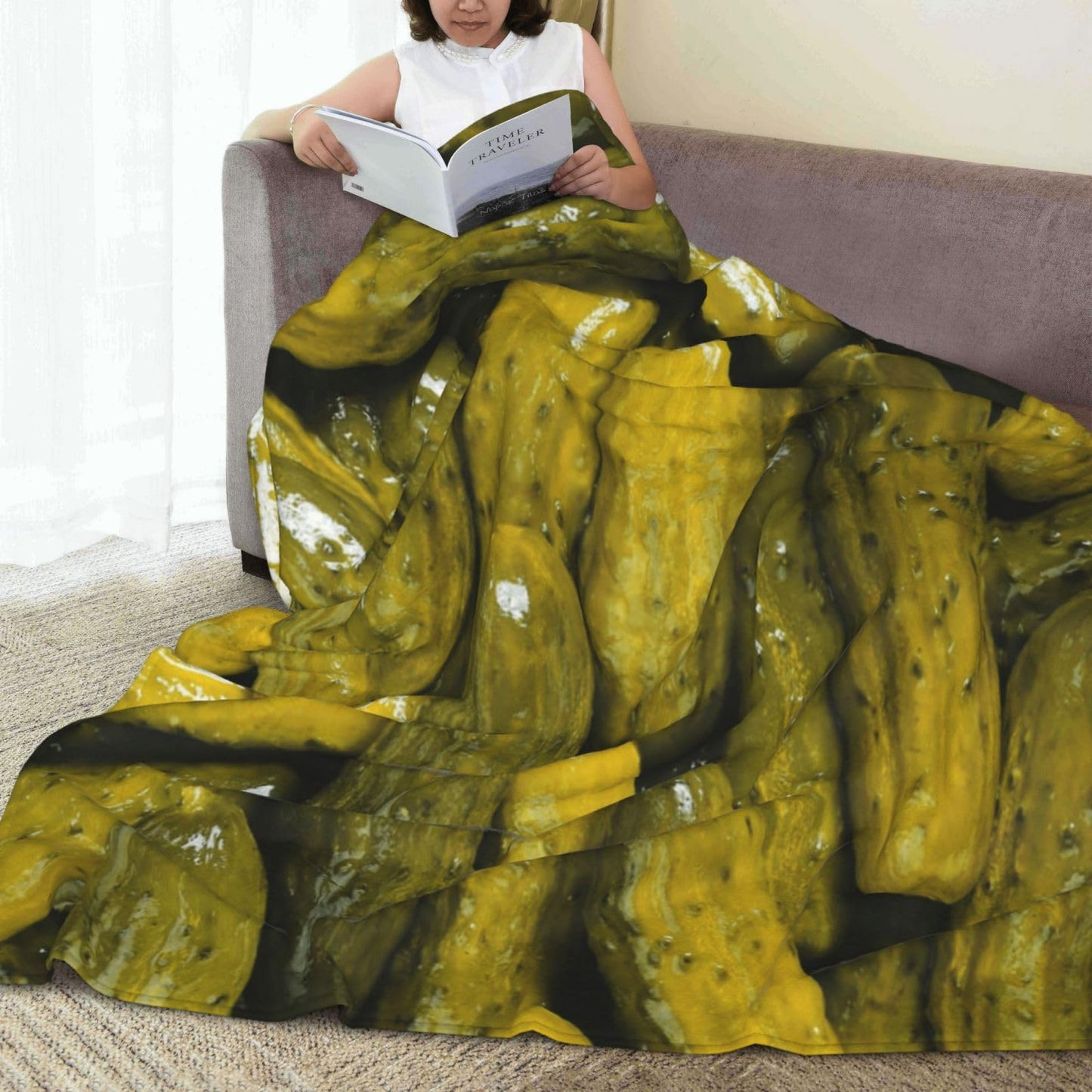 Foodie Whole Pickles Pickle Print Throw Blanket 50"X40" Lightweight Flannel Throws Blankets for Couch Bed Sofa Living Room Bedroom Home Decor,Soft Cozy Fluffy Fuzzy Plush Blanket for All Season