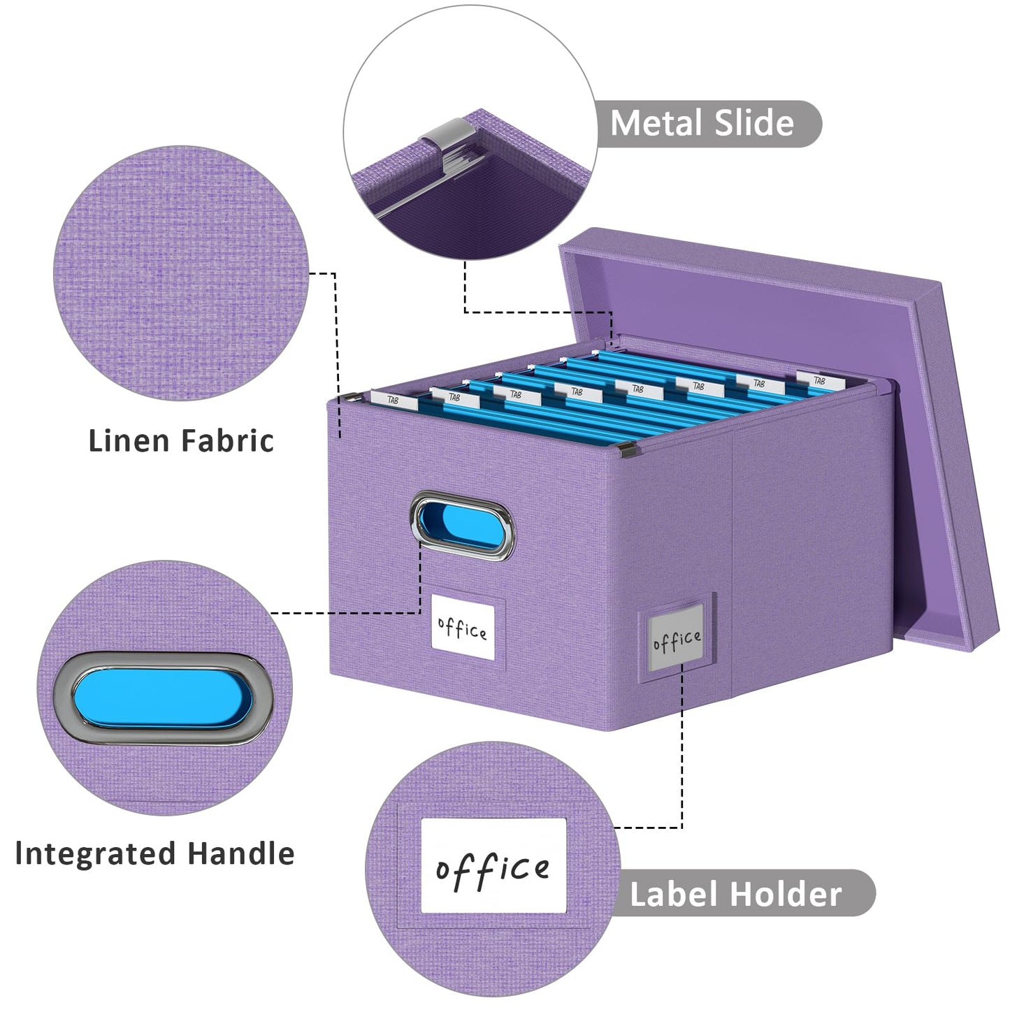 DYWMM File Organizer Collapsible Storage Box for Office File Box with Lids Document Organizer for Office and Home Easy Slide Durable Hanging File Box (Purple)