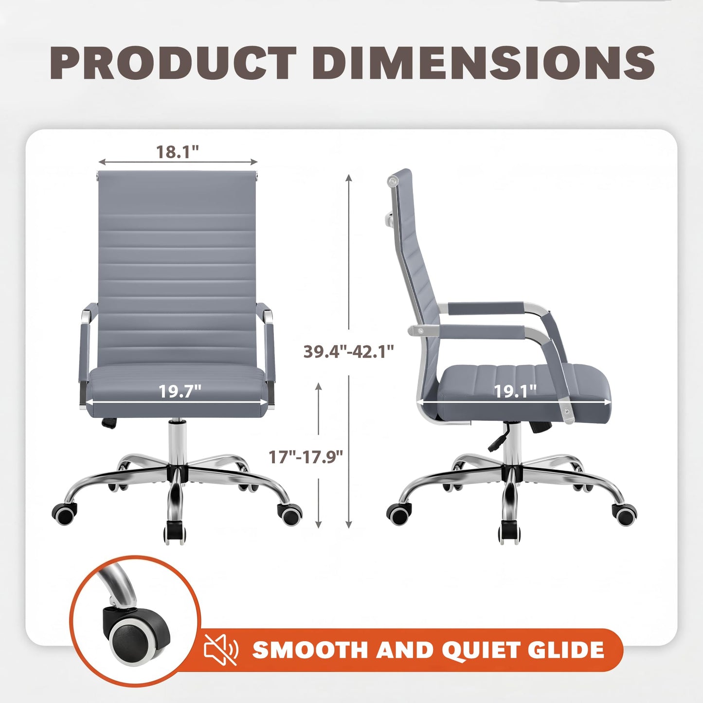 Furmax Ergonomic Office Desk Chair, Executive Ribbed Mid-Back PU Leather Conference Room Chair Adjustable Swivel Chair with Arms (1, Grey)