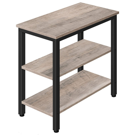 HOOBRO End Table, Simple Rustic Side Table with 3-Tier Storage Shelf, Narrow Nightstand for Small Spaces, Easy Assembly, for Living Room, Bedroom, Metal, Industrial Design, Greige and Black BG14BZ01