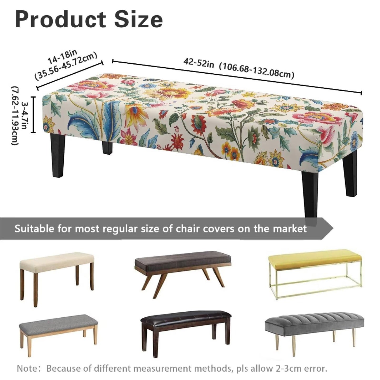 Cugasmaru Bench Covers Slipcover Rectangle End of Bed Bench Dustproof Removable Stretch Dining Chair Cover for Restaurant Living Room Home Flower Colorful