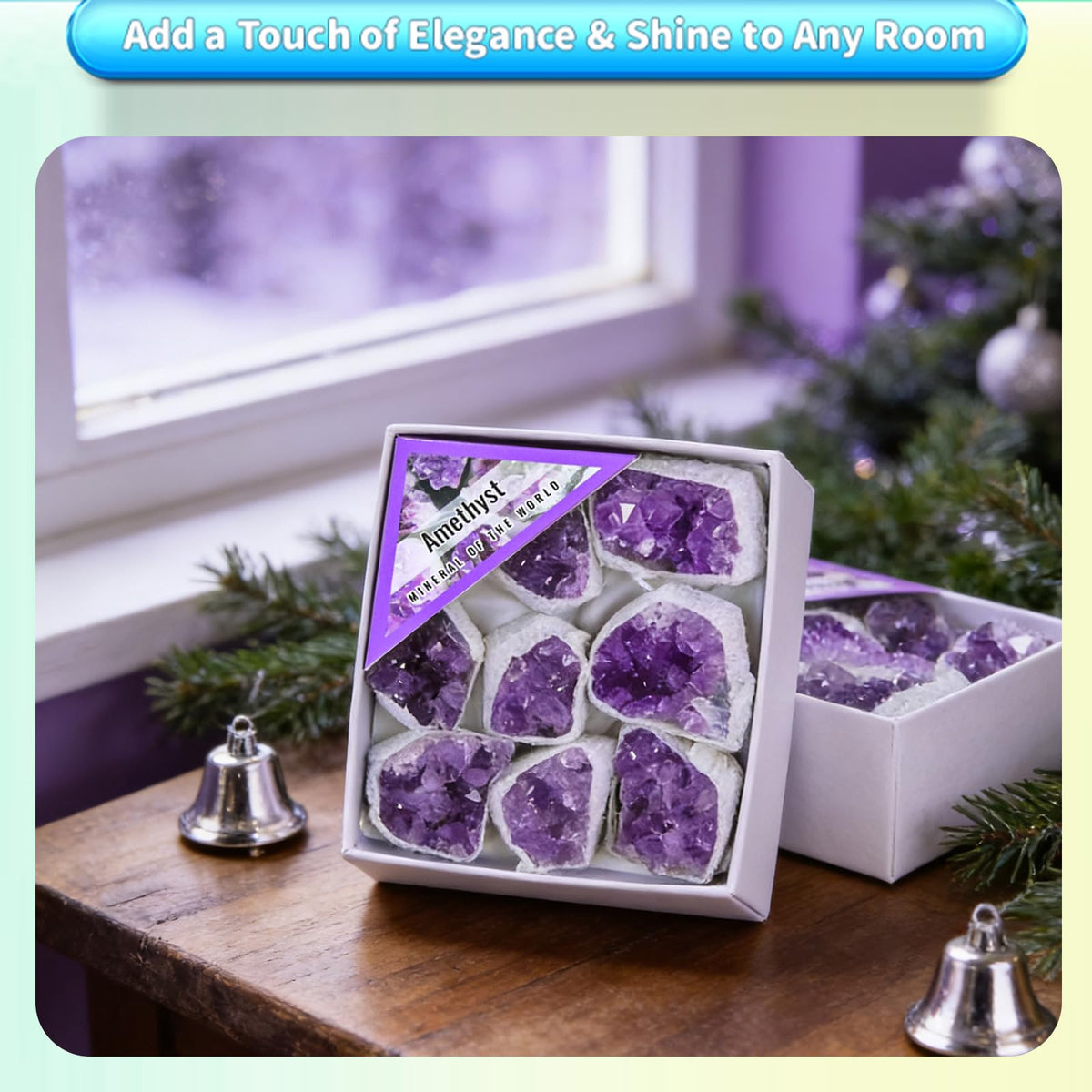 Natural Amethyst Cluster Crystals and Healing Stones,Raw Rough Rocks Gem Stones Meditation Spiritual Protection Home Decor Reiki Gifts for Women Adults,9pcs in Box