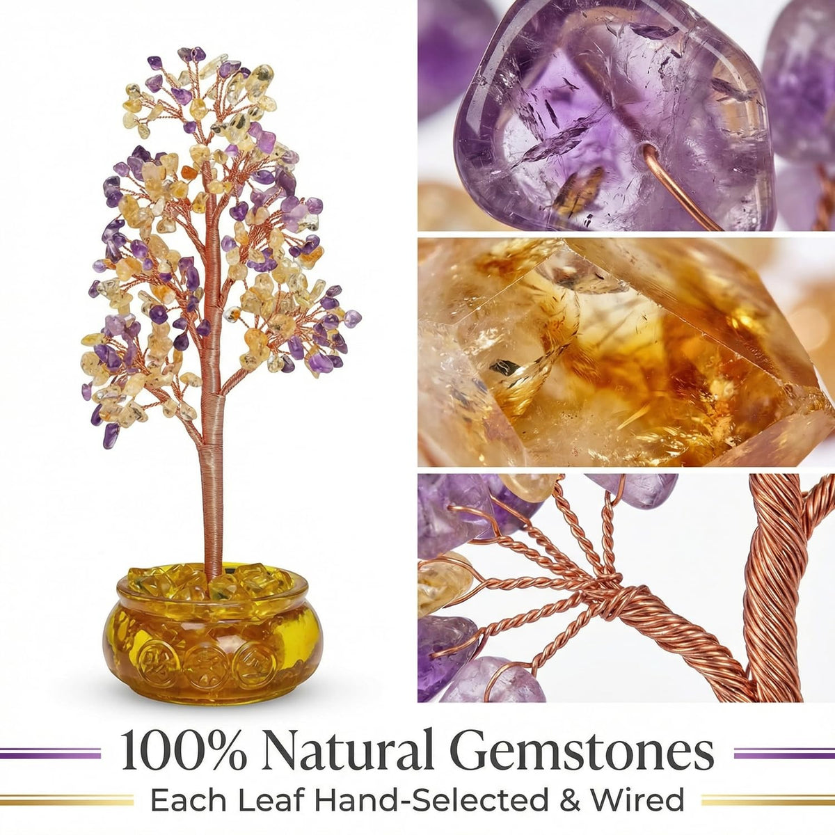 FATONIO Handmade Amethyst Citrine Crystal Money Tree Feng Shui Decor