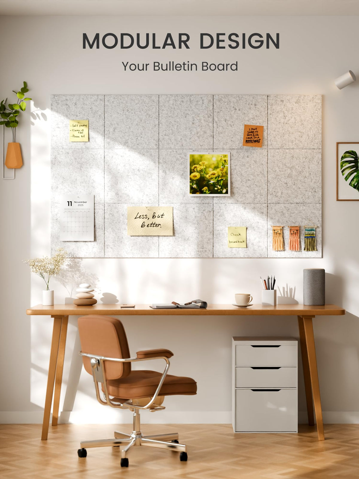 Bumusty Large Cork Board 48" x 36" Alternative - 12 Pack Felt Wall Tiles with 70 Safe Removable Adhesive Tabs, 30 Pushpins, Cork Boards for Walls Pin Board Bulletin Board Office Decor (Light Gray)