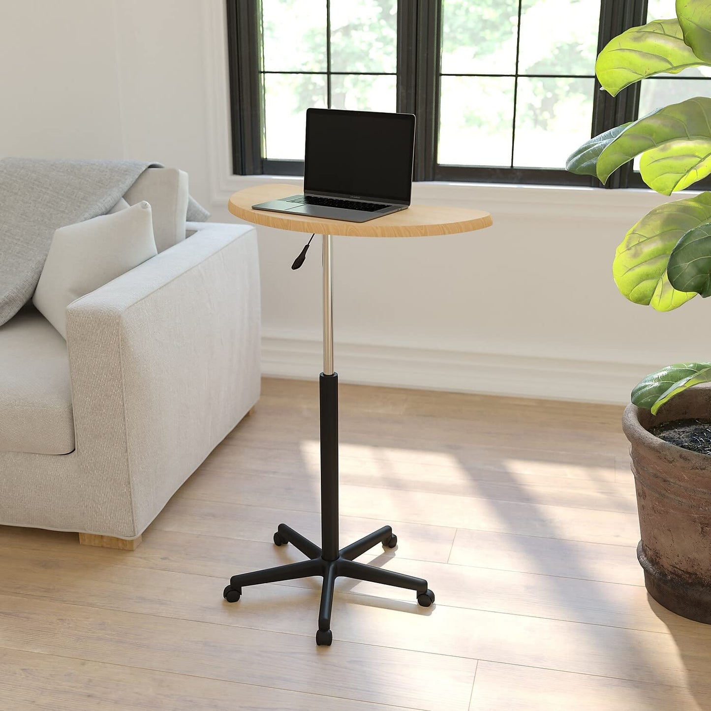 Flash Furniture Eve Maple Sit to Stand Mobile Laptop Computer Desk with Heavy Duty Nylon Base and Dual Wheel Casters