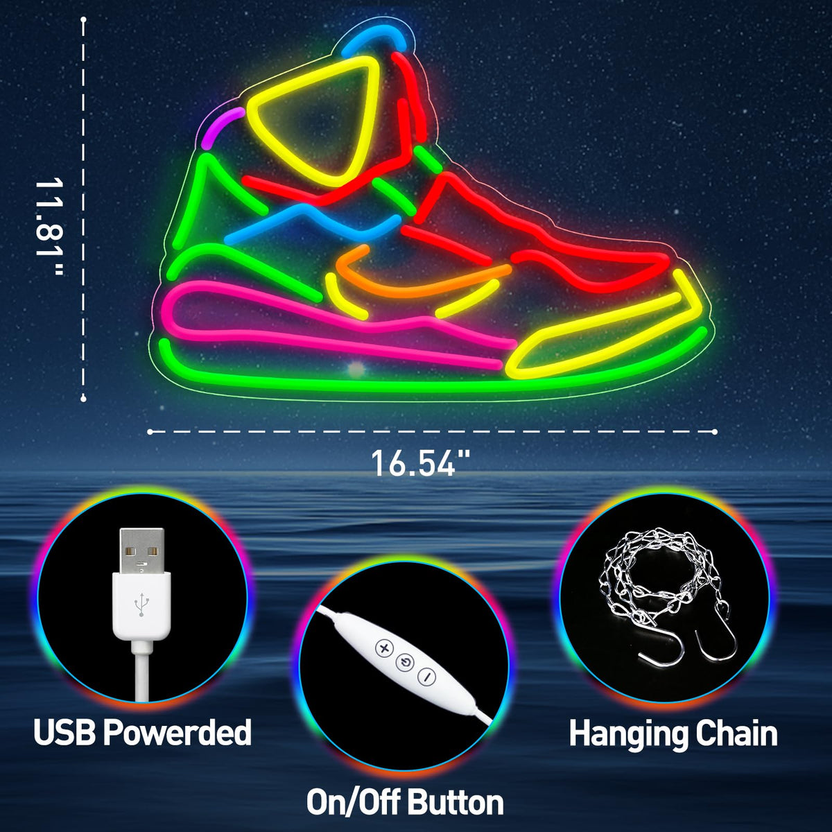 Sneaker Neon Signs for Wall Decor, Sports Shoe LED Light Signs for Home Gameroom, Dimmable Shoes Neon Sign for Teen, Kids, Room Decoration, Birthday Party Gifts 16.54"×11.81"