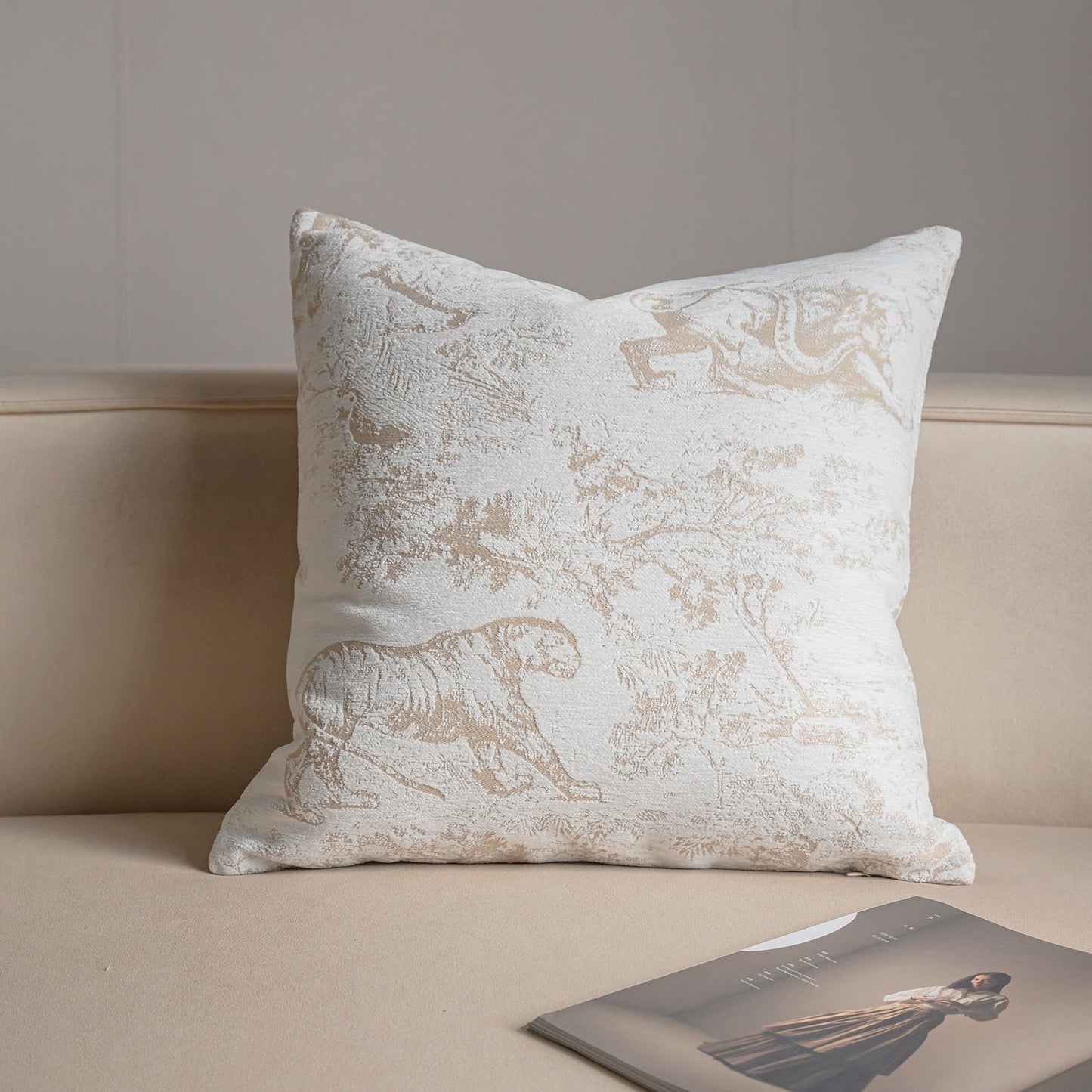 Croker Horse New 20x20'' inches Throw Pillow Cushion Covers - Jungle Tiger Pattern Chenille Jacquard Embroidery Luxury Modern Style Couch Sofa Bed Pillow Cover for Living Room Bedroom