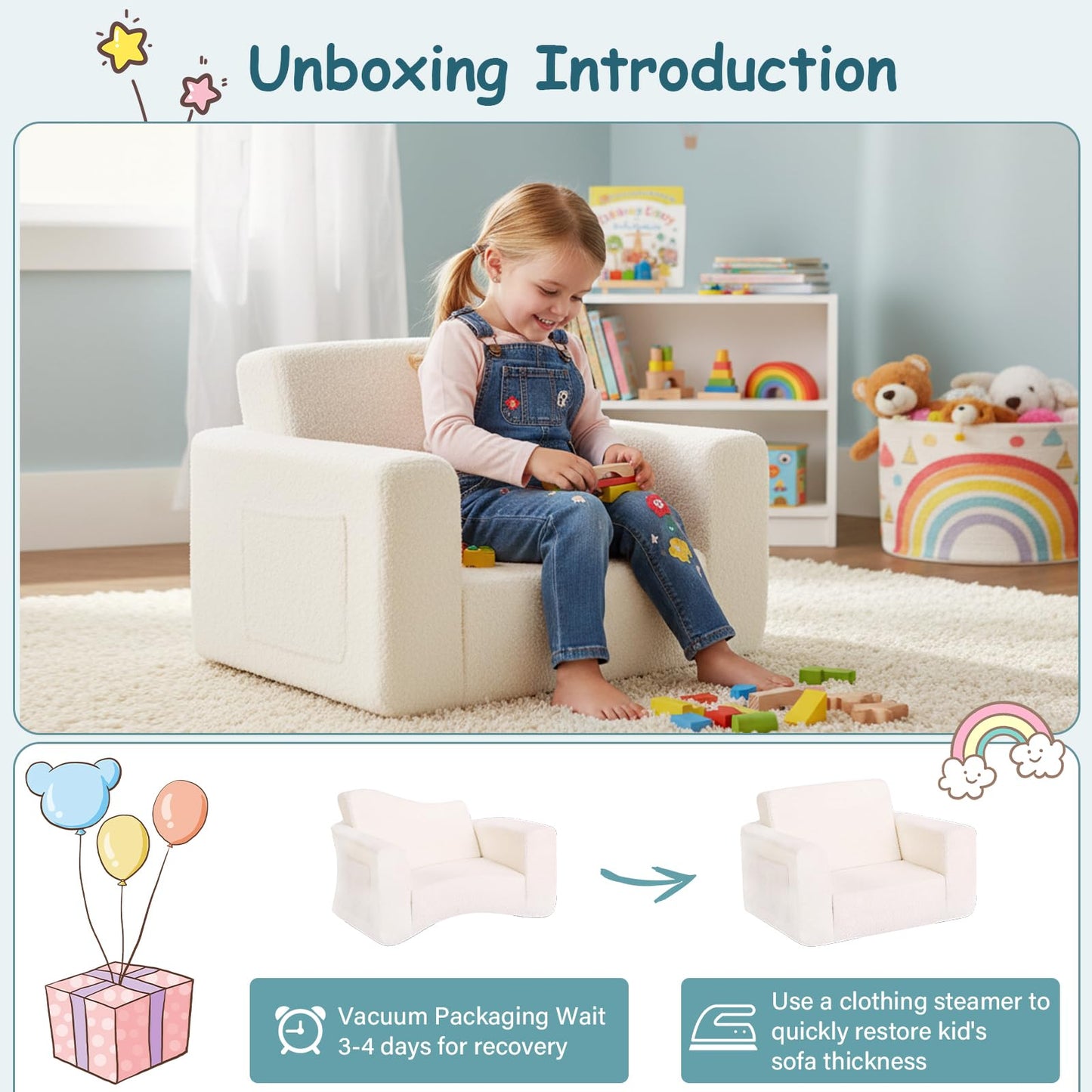 Tiita Kids Sofa, 2-in-1 Toddler Chair, Convertible Children Couch to Lounger, Flip Out Kid Sofas Chair, Toddler Armrest Chairs Bed, Folding Kids Play Sofa for Girl or Boy (Beige)