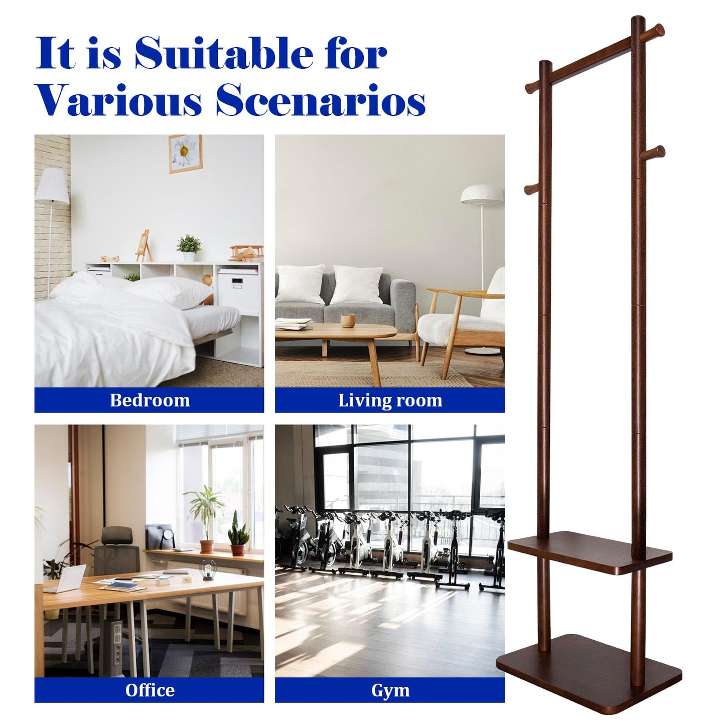 GZQXHOME Coat Rack,Wooden Coat Rack Freestanding,Standing Coat Racks Tree Clothes Hanger Stand with Stury Base for Entryway, Livingroom, Bedroom,Easy to Assemble(Brown)