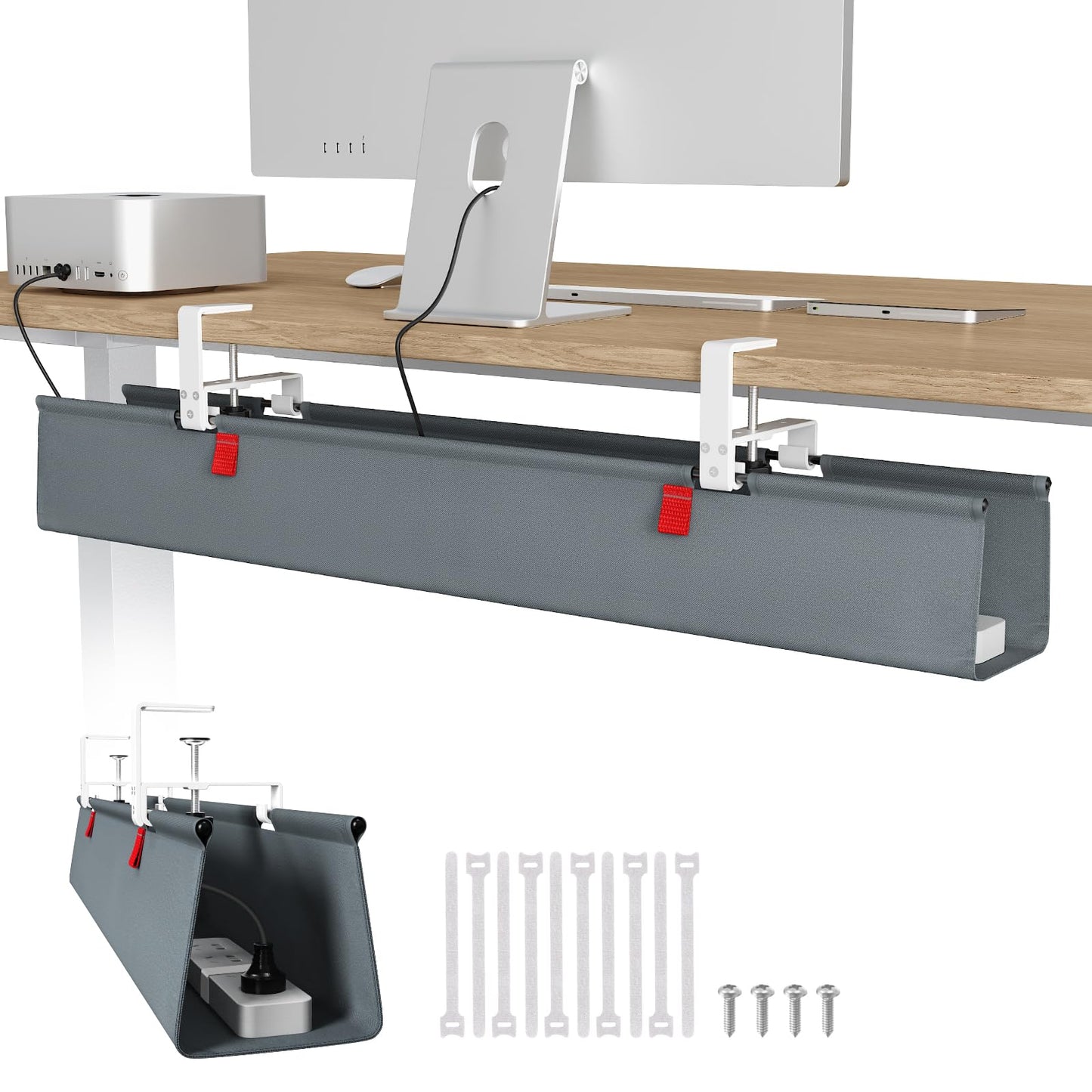Univivi No Drill Under Desk Cable Management Tray, 36" Cord Organizer for Table, Clamp/Screw Mount Desk Cable Management, Premium Fabric Cable Management Tray for Office, Home