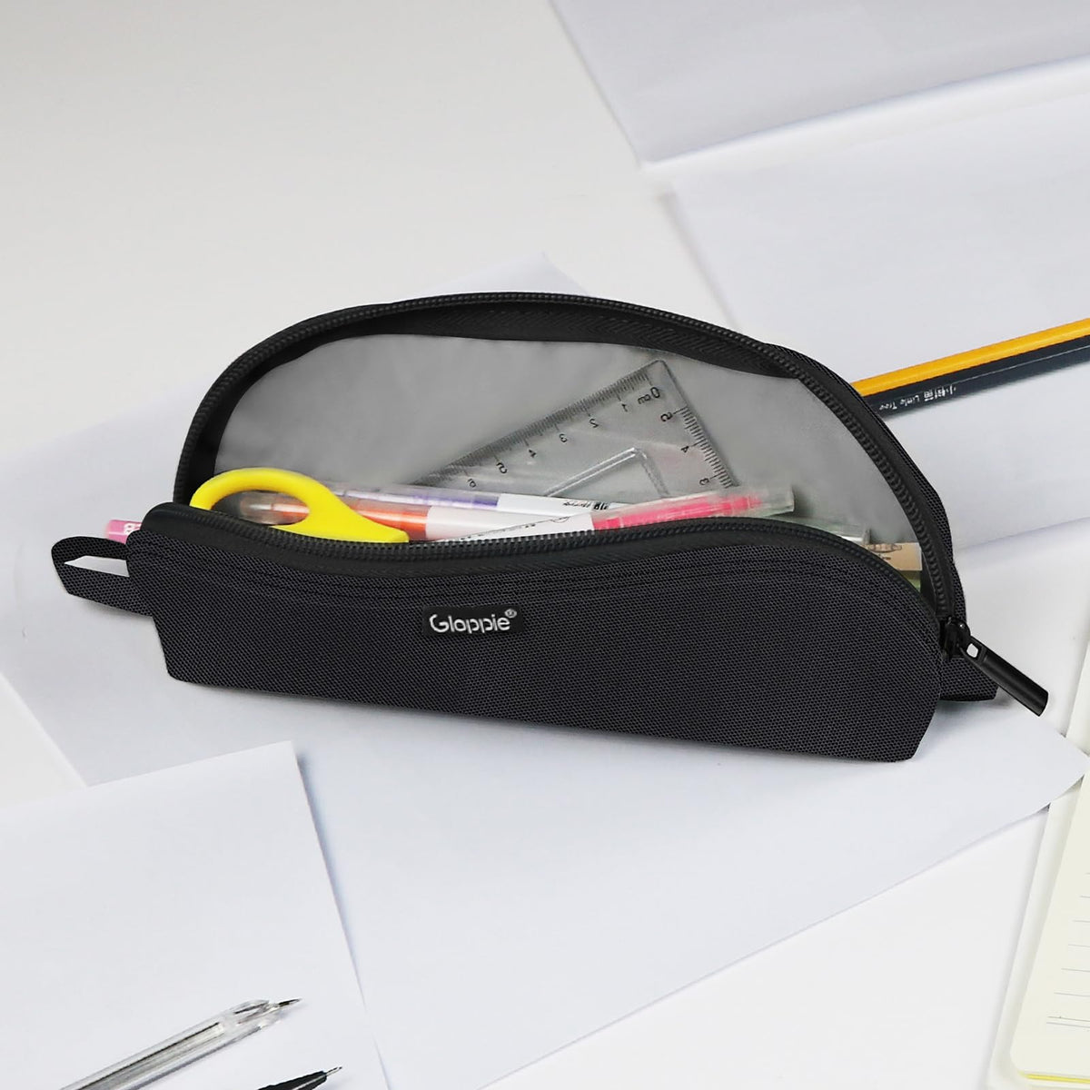Gloppie Pencil Pouch - Practical Pencil Case, Aesthetic Simple Pencil Bag, Small Pen Holder, Back to School Supplies for Girls Boys, Black