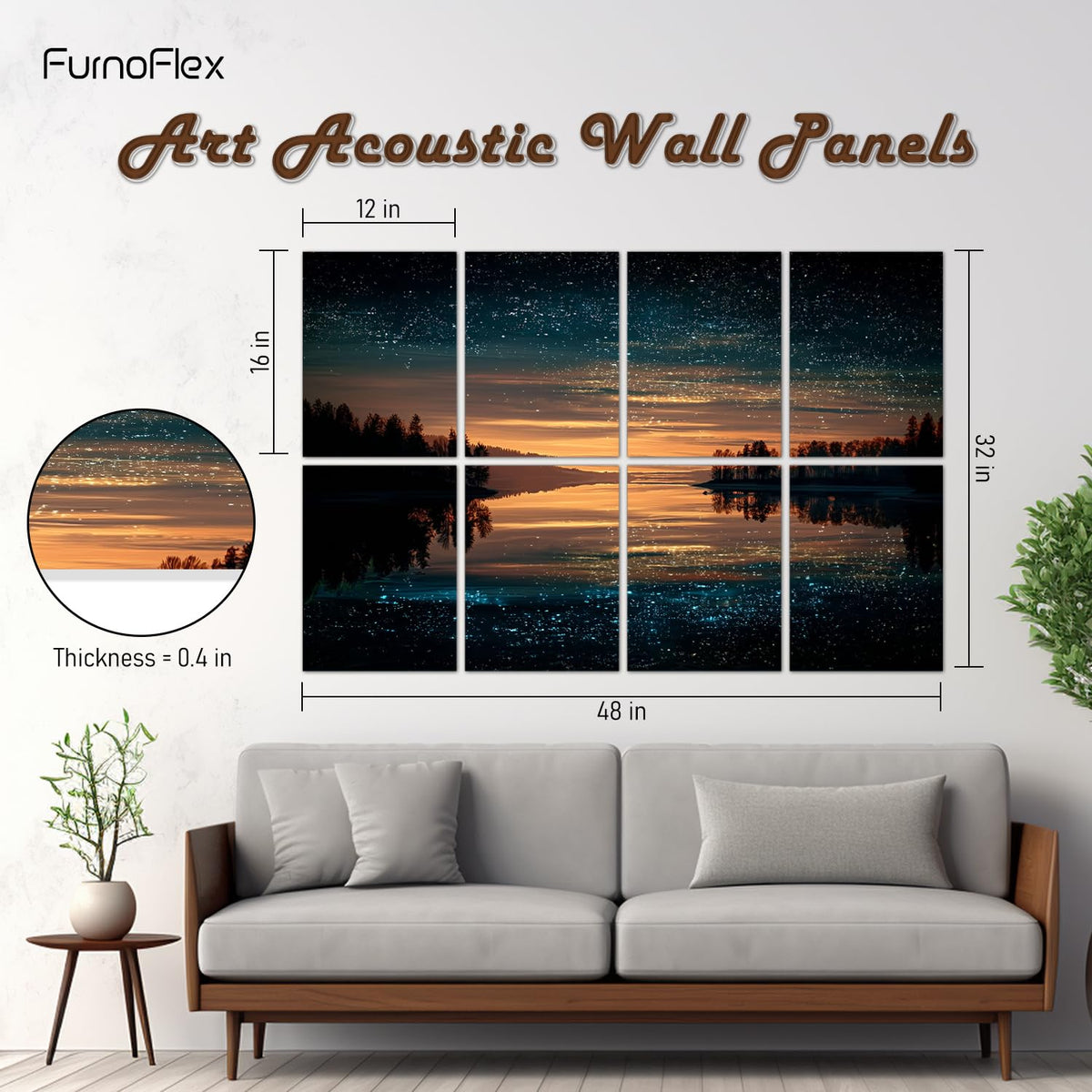 FurnoFlex Art Acoustic Panels Tiles Decorative Room Sound Proof Foam Absorbing Panels Noise Dampening Canceling Reducing Blocker for Walls(Starry Lake)