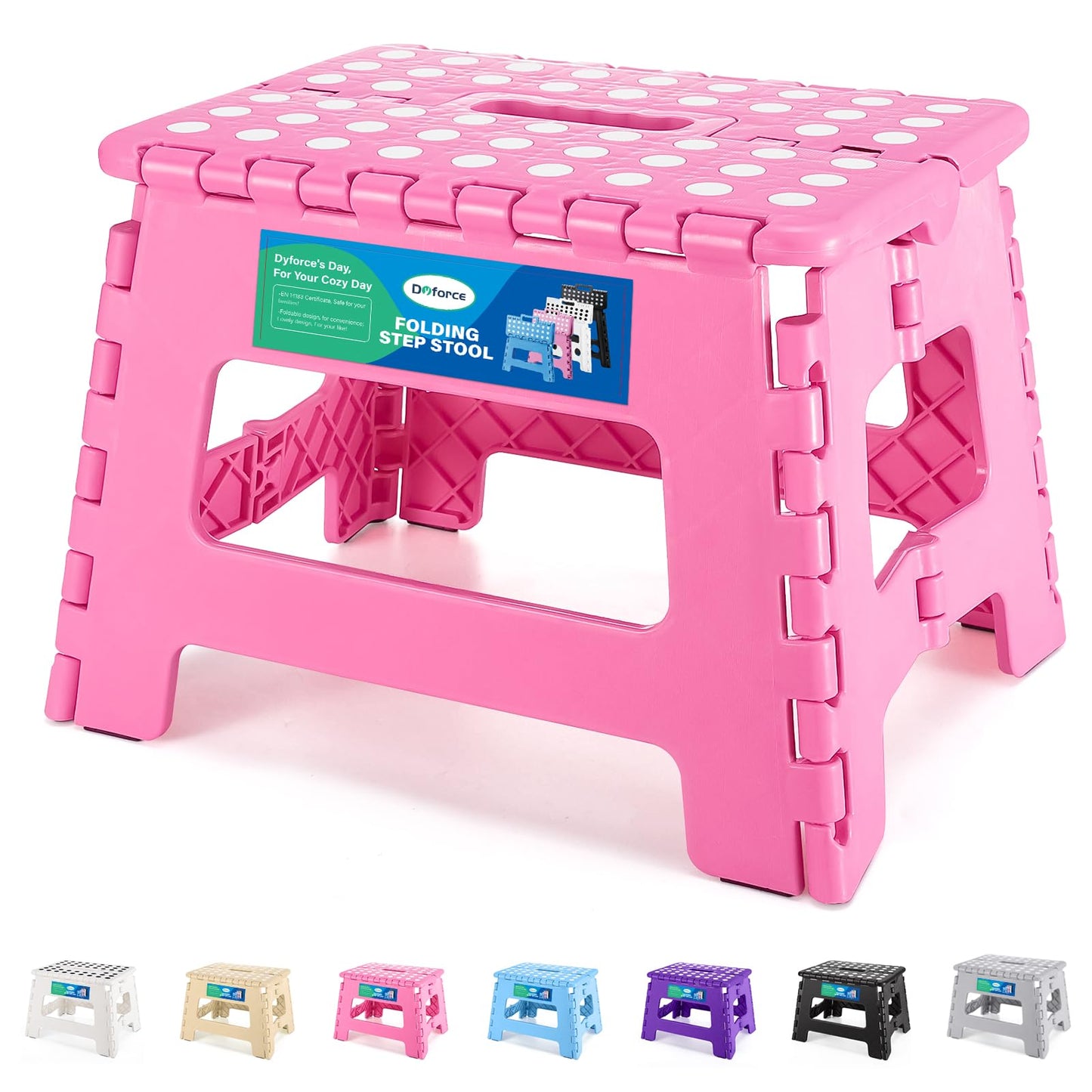 Dyforce Folding Step Stool 9 Inch, Kids Step Stool, Heavy Duty Step Stools for Adults, Compact Foot Stools, Light-Weight Toddler Step Stools for Kitchen, Bathroom, Holds Up to 300 lbs (Pink)