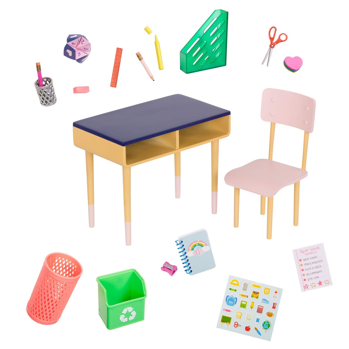 Our Generation – 18-inch Doll Accessories – Desk & Chair Dollhouse Furniture – School Supplies Set – Pretend Play – Toys for Kids Ages 3 & Up – Brilliant Bureau Desk Set
