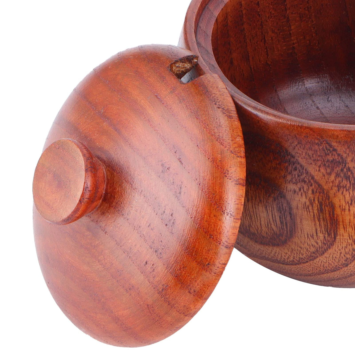 Agatige Wooden Salt Box with Lid Spoon, Vintage Salt Container Shaker Seasoning Container Cooking Utensil Sugar Holder for Kitchen, Serving, Condiment, 3.3x3.5in