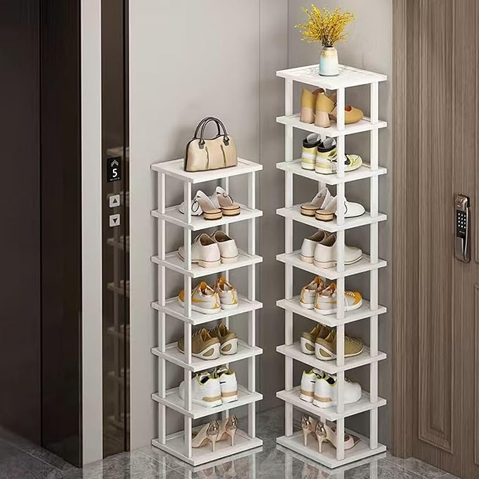 SAN HE Bamboo Shoe Rack 5Tier- Vertical White Shoe Rack