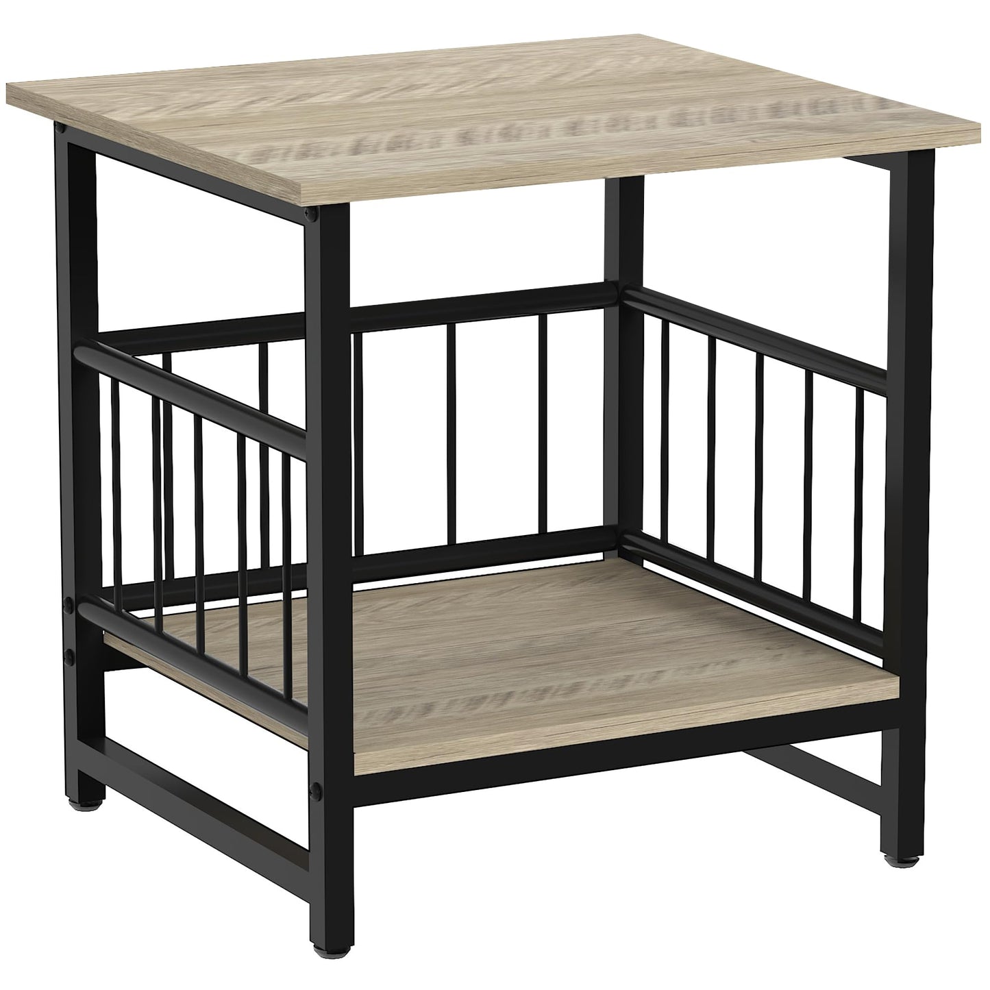 DHMAKER End Table, Industrial Side Table with 2-Tire Storage Shelf, 180LBS Mini Fridge Stand with Adjustable Feet, 18"x18" Wood Night Stand Small Bedside Table for Living Room Bedroom, Grey