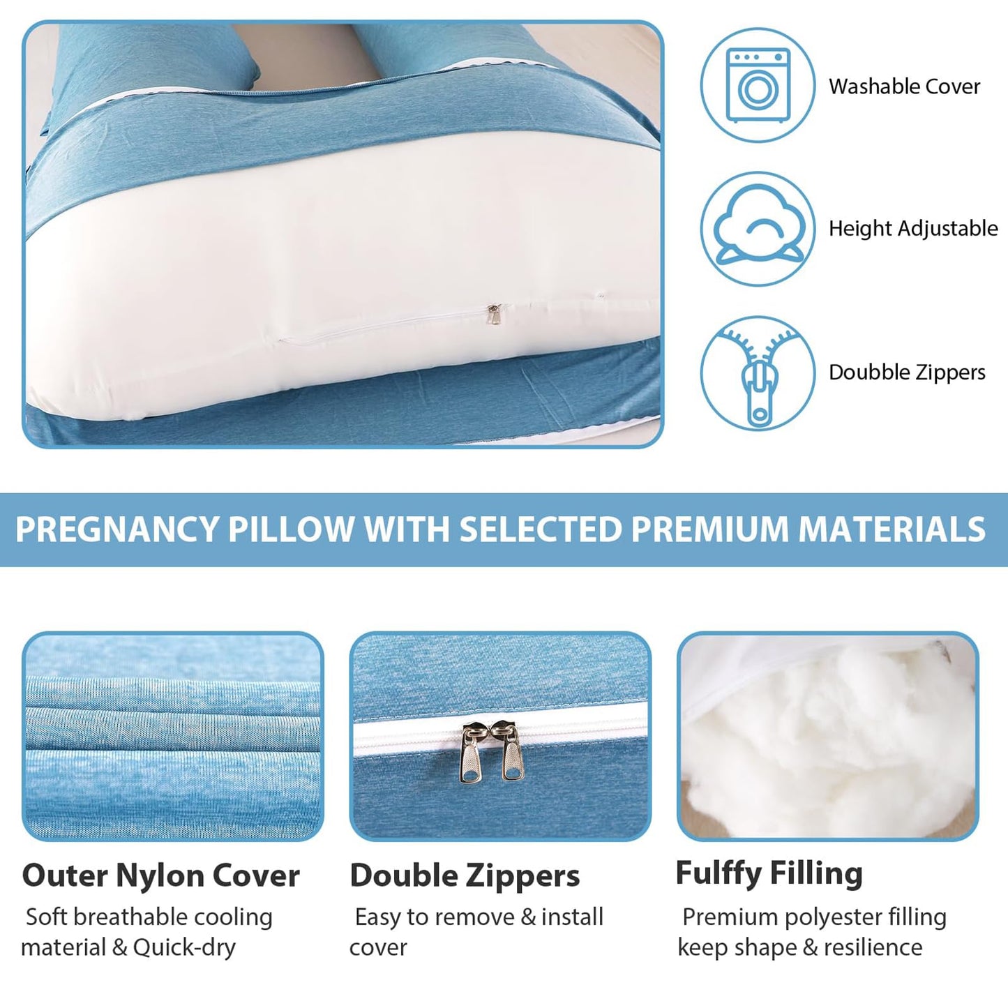 BATTOP Pregnancy Pillow for Sleeping,Maternity Pillow with Cooling Removable Cover,57 Inch Cooling Body Pillow,Support for Back,Hips,Legs,Belly,Pregnancy Must Haves