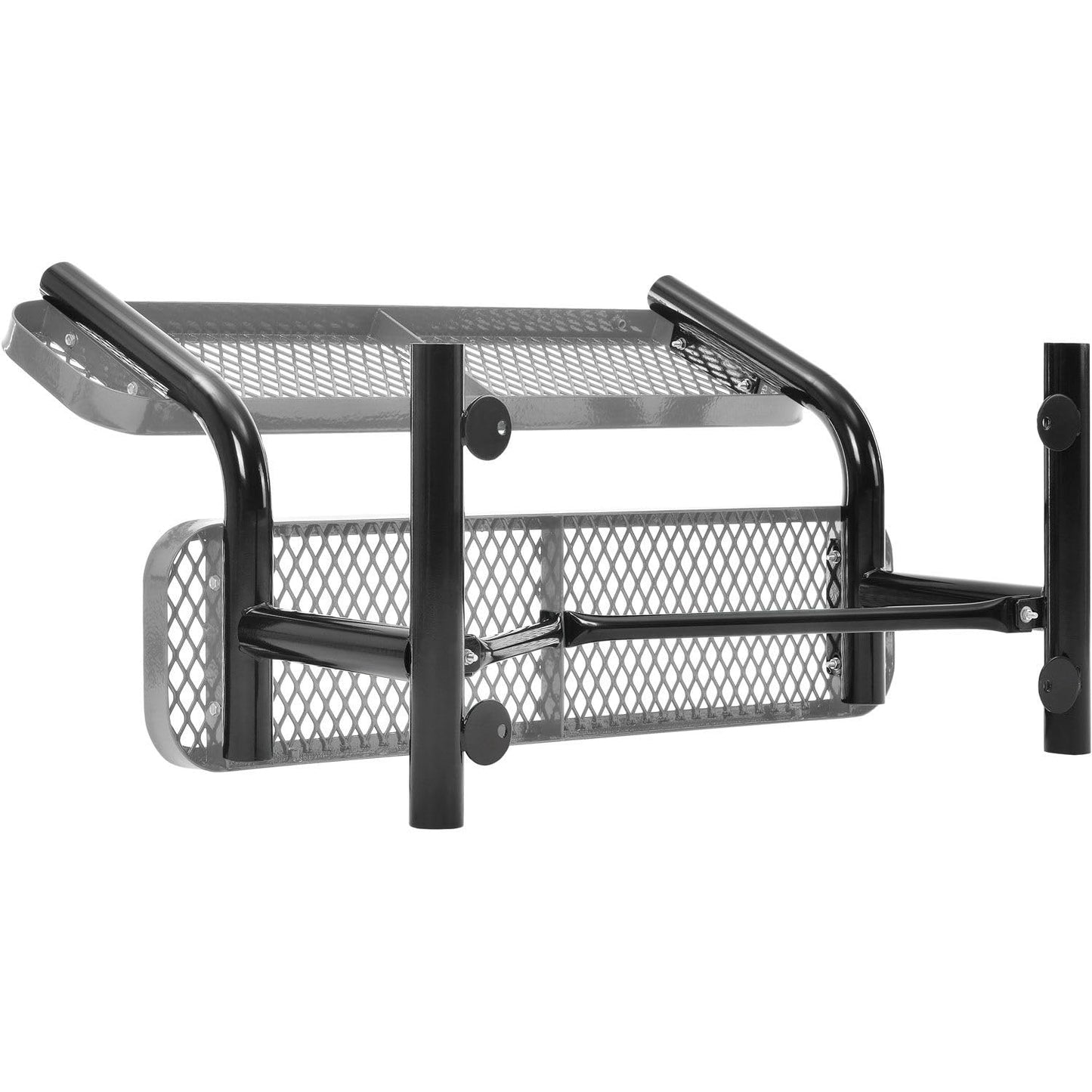 Global Industrial 4'L Heavy Duty Expanded Metal Mesh Bench with Backrest with Steel Frame, Portable Outdoor Bench, 1000 lbs Capacity, Gray, 48" L x 24" W x 33" H