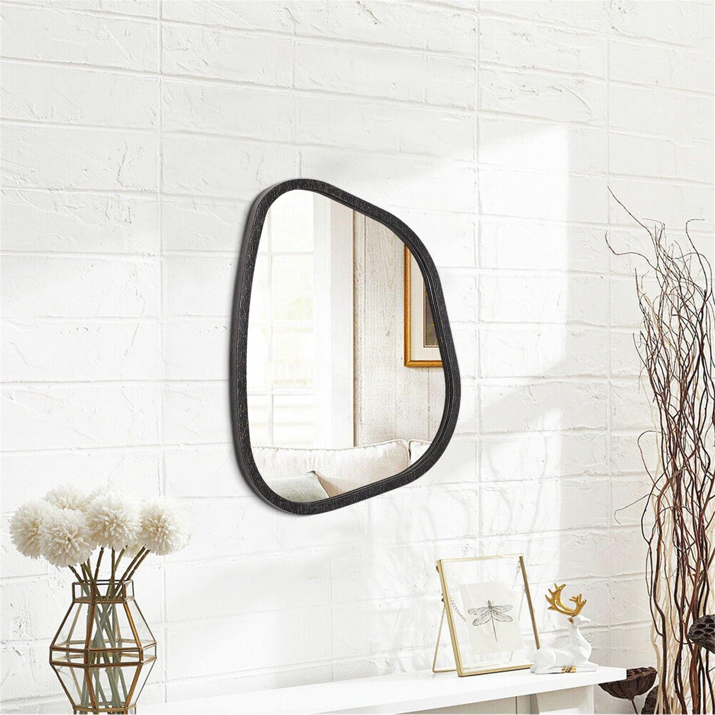 HLFMVWE Irregular Asymmetrical Mirror Wall Mounted, Unique Vanity Mirror, Shaped Dressing Mirror Decorative for Living Room, Bathroom, Bedroom, Entryway Wall Decor 14"x10"