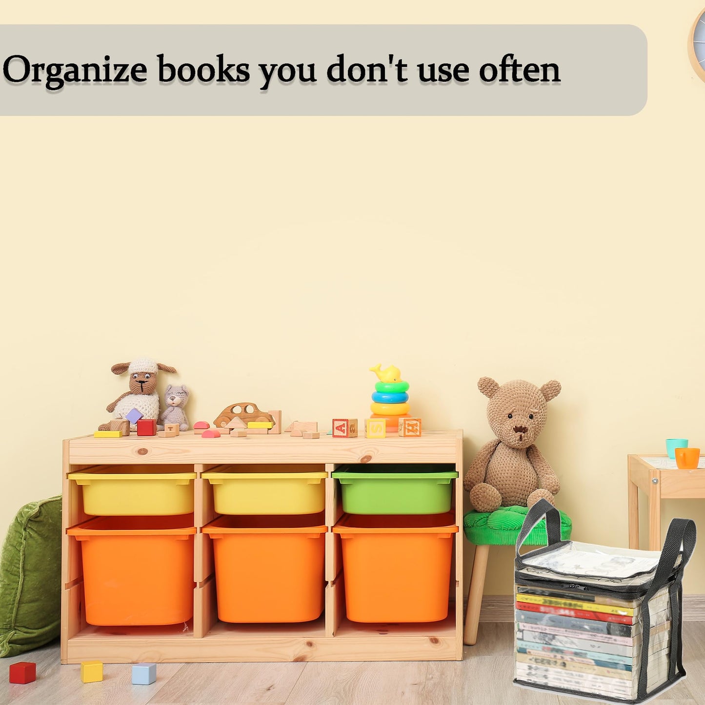 Clear Book Storage Bag Plastic Comic Books Organizer 38x24x32cm/15x9x3inches Collapsible Book Display Case with Lid and Lifting Handle for Books Used Books Toys