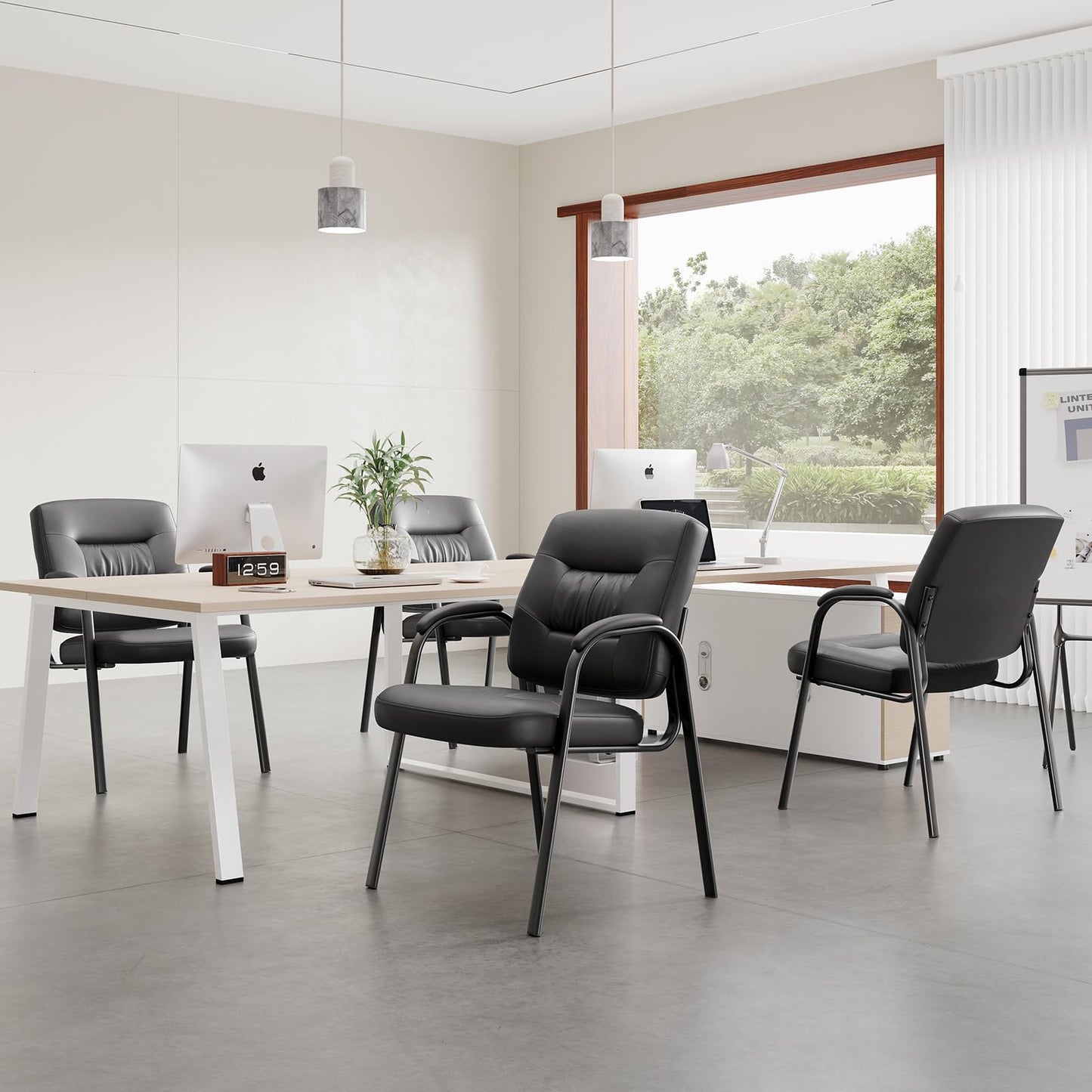 Modern Conference Room Chairs with Arms, PU Leather Padded Guest Chair with Welded Steel Frame, Ergonomic Office Reception Chair, 300LBS, Waterproof & Easy to Clean Black,Set of 8