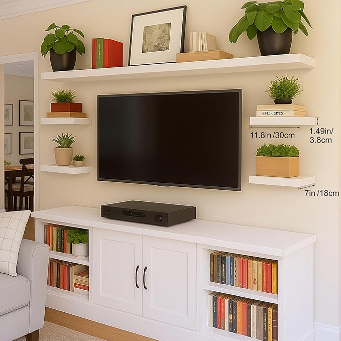Floating Shelves for Wall White Shelves Bathroom, Bedroom and Living Room