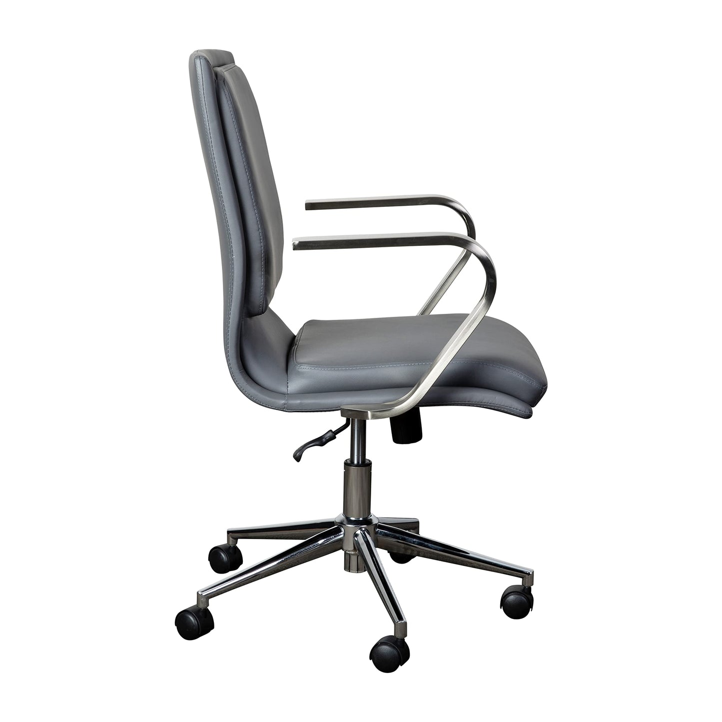 Flash Furniture James Mid-Back Designer Executive Office Chair - Gray LeatherSoft Upholstery - Brushed Chrome Base and Arms - Height Adjustable 360° Swivel Seat